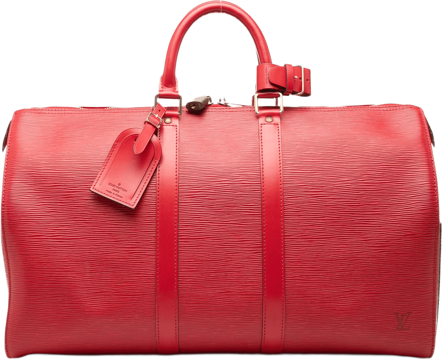 Louis Vuitton Epi Keepall 45, från Luxclusif, i färgen röd.