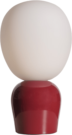 Bordslampa Buddy, från Belid, i färgen vinröd/opal glas.