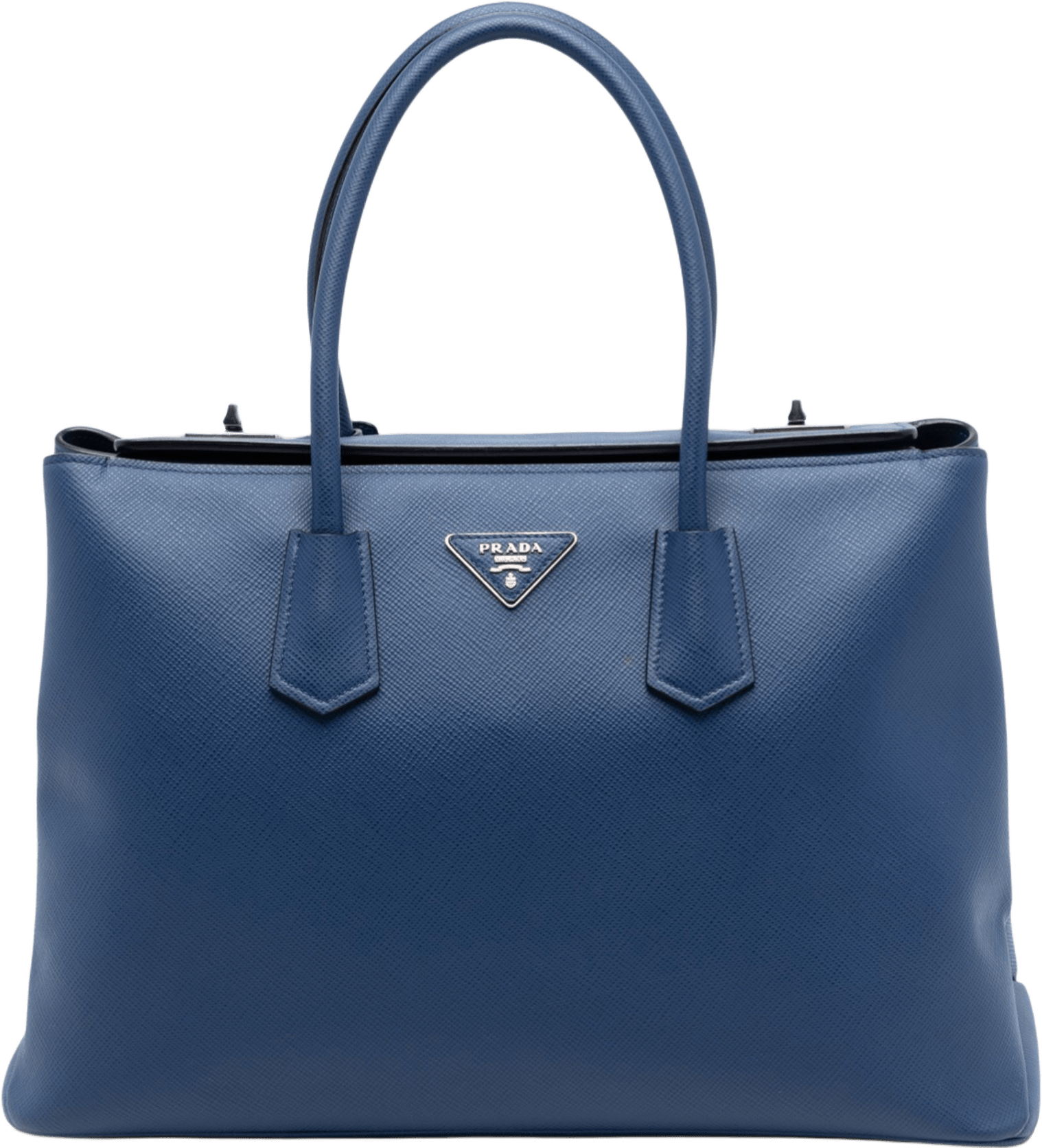 Prada Saffiano Cuir Turnlock Twin Satchel, från Luxclusif, i färgen blue.