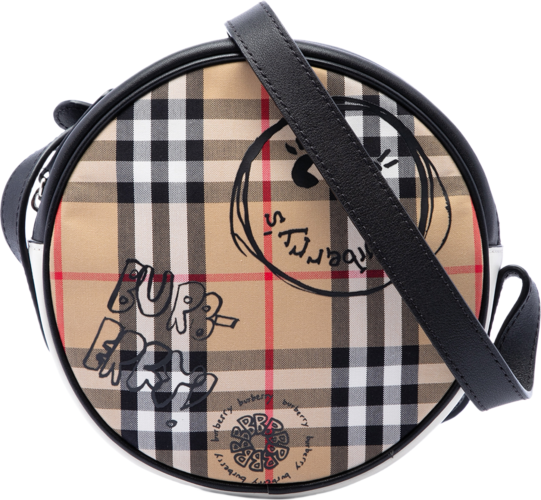 Burberry House Check Canvas And Calfskin Cartoon Print Round Crossbody, från Luxclusif, i färgen beige.
