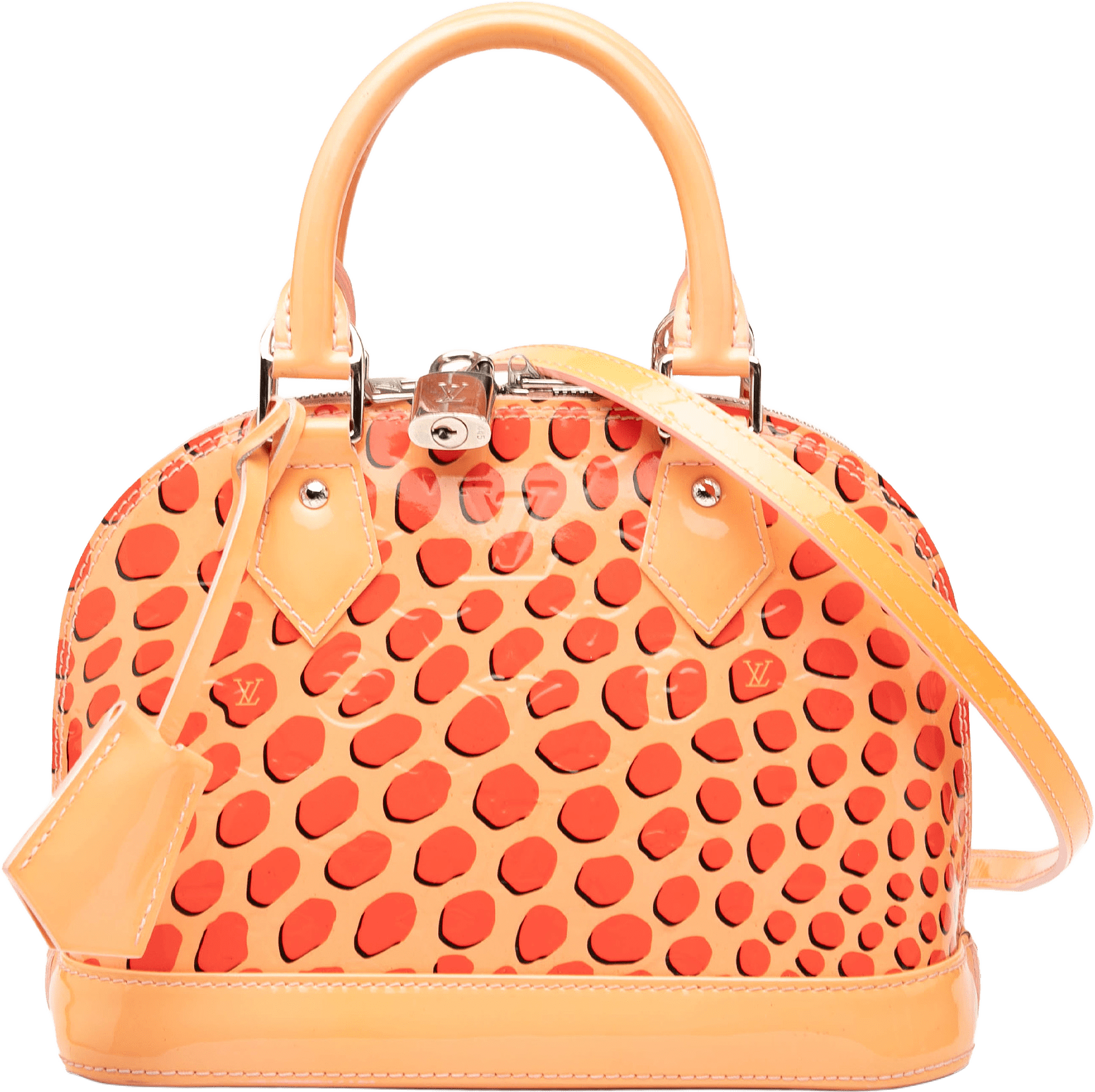 Louis Vuitton Monogram Vernis Jungle Dots Alma Bb, från Luxclusif, i färgen peach.