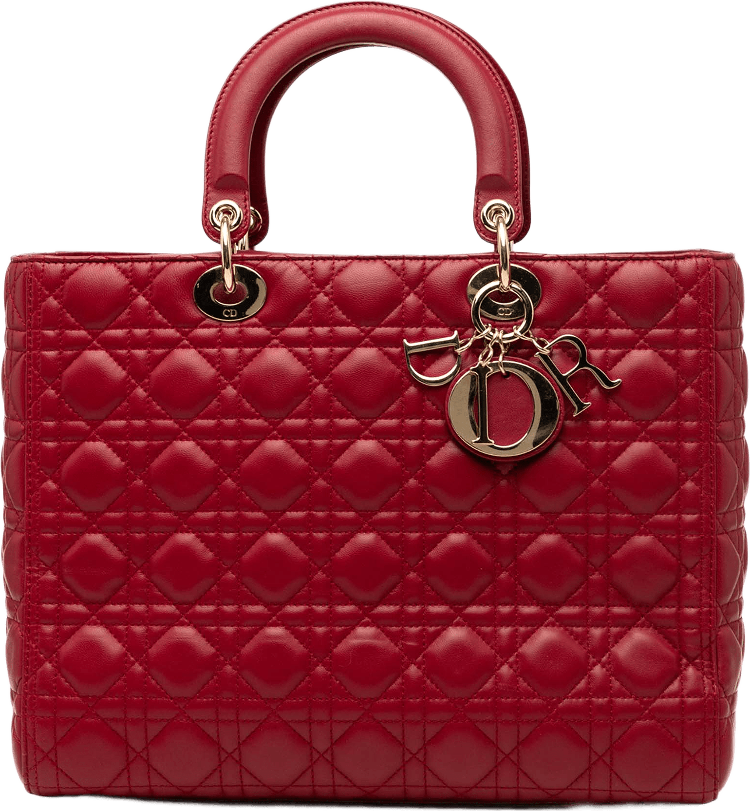 Dior Large Lambskin Cannage Lady Dior, från Luxclusif, i färgen red.