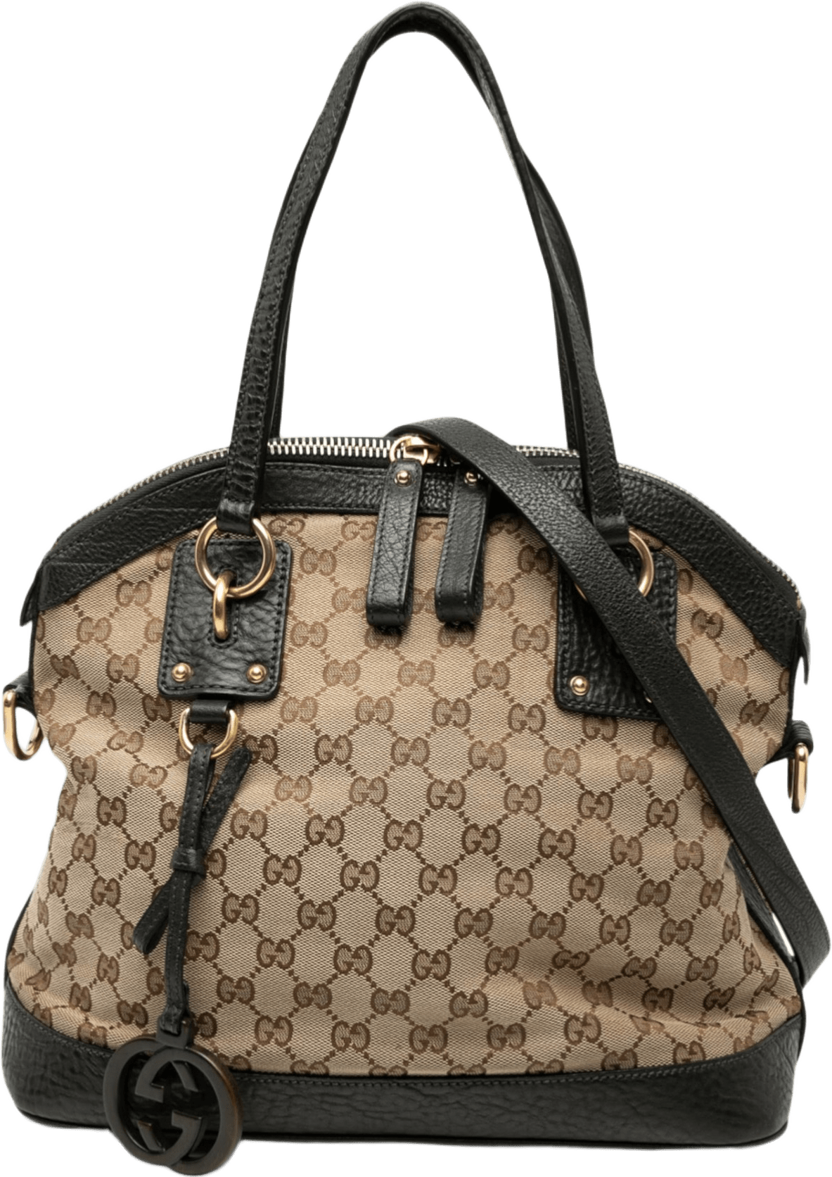 Gucci Medium Gg Canvas Charm Dome Satchel, från Luxclusif, i färgen beige.