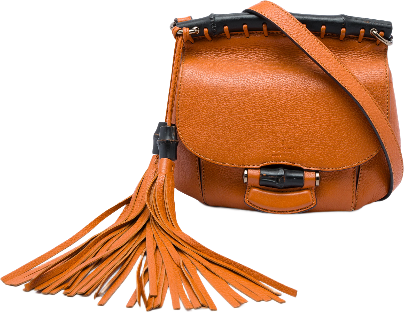 Gucci Small Calfskin Bamboo Nouveau Fringe Crossbody, från Luxclusif, i färgen orange.