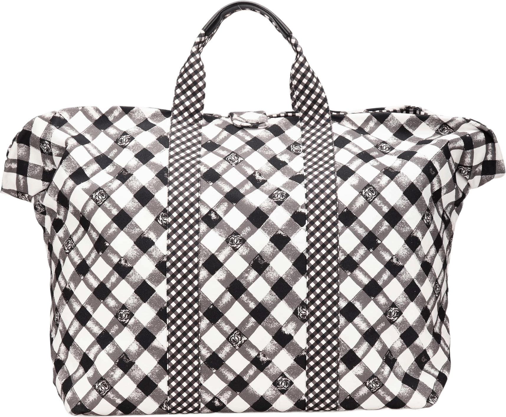 Chanel Printed Canvas Gingham Weekender Tote, från Luxclusif, i färgen svart.