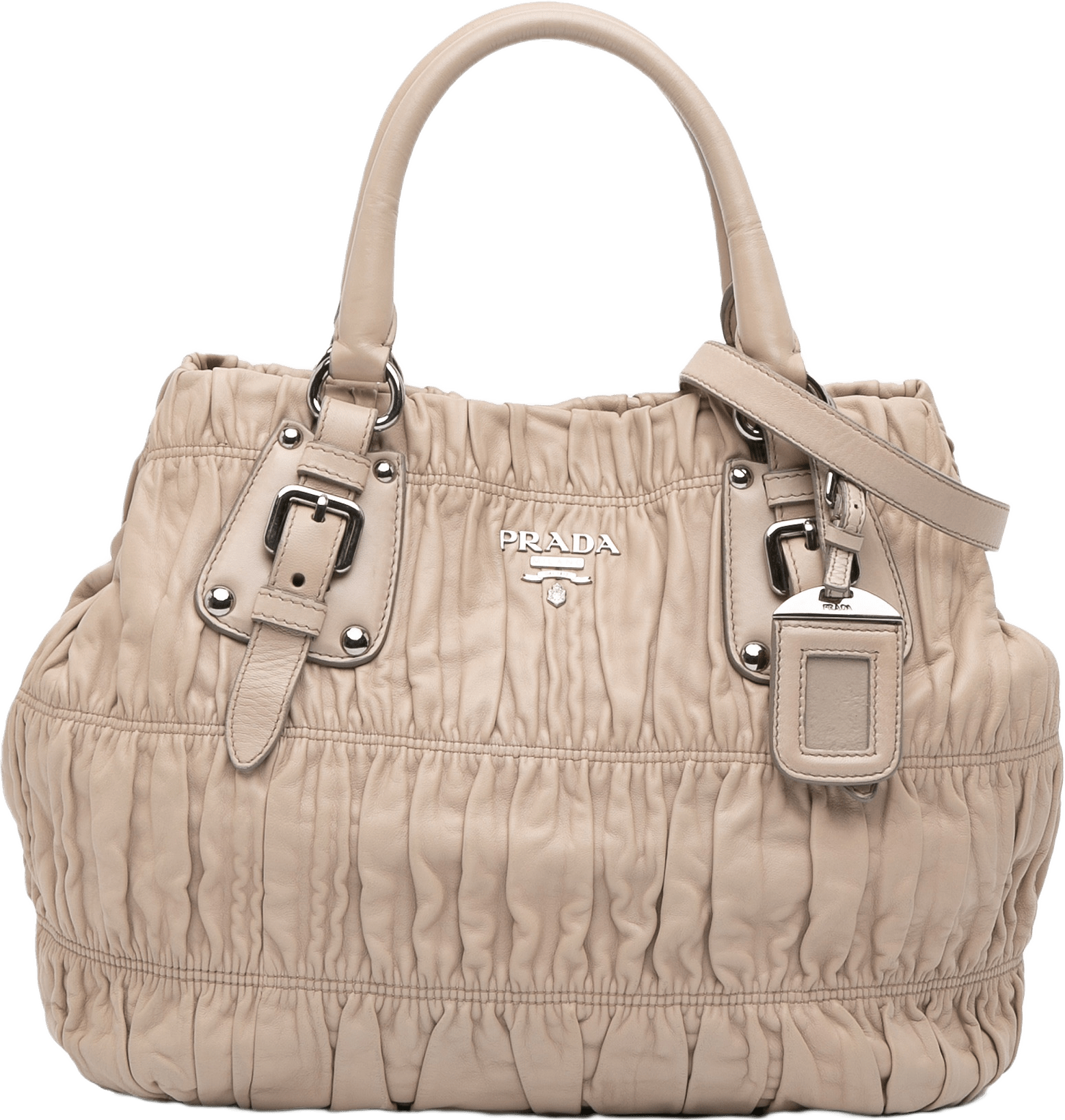 Prada Nappa Gaufre Satchel, från Luxclusif, i färgen light beige.