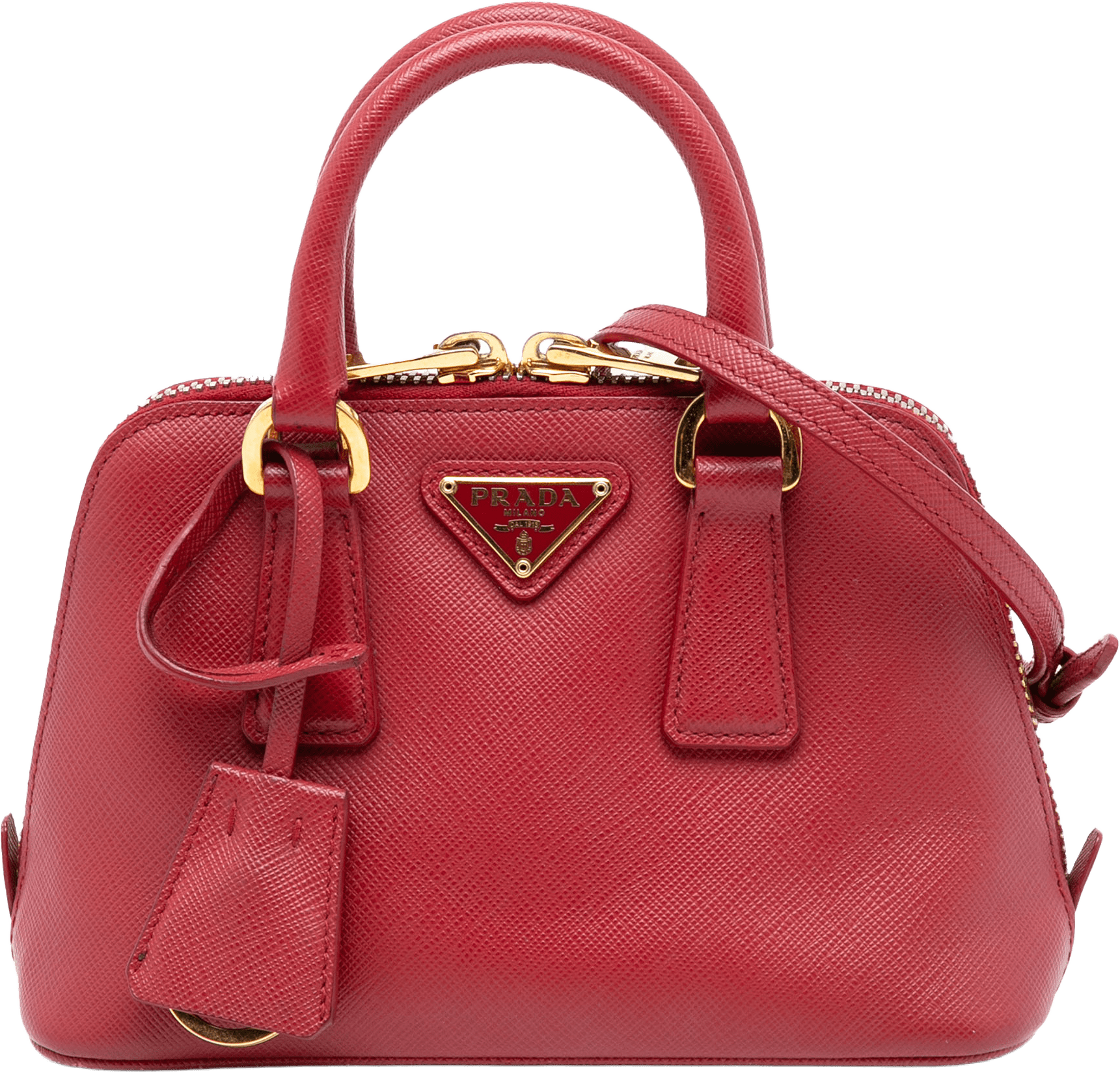 Prada Mini Saffiano Lux Promenade Satchel, från Luxclusif, i färgen red.