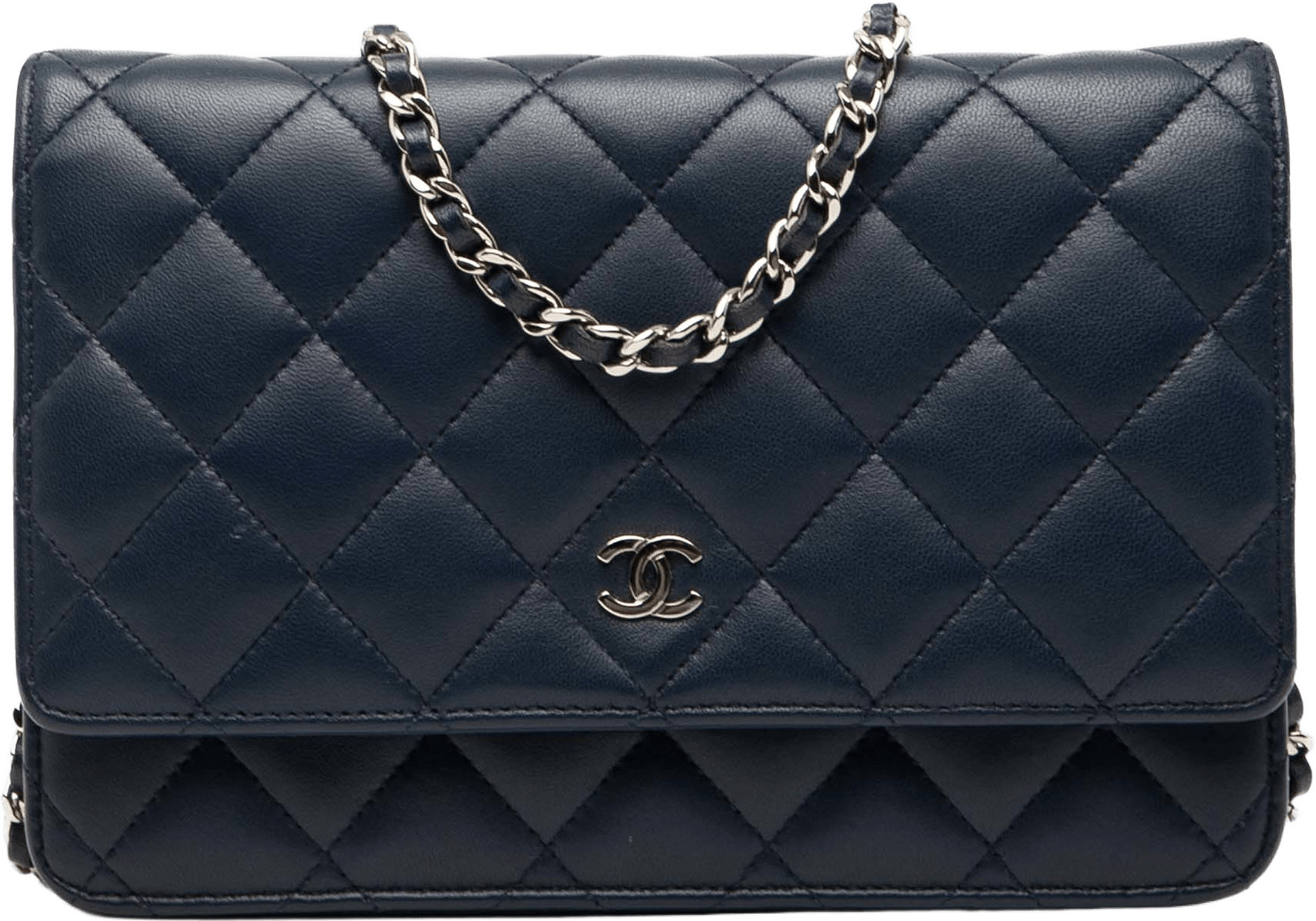 Chanel Cc Quilted Lambskin Wallet On Chain, från Luxclusif, i färgen navy.