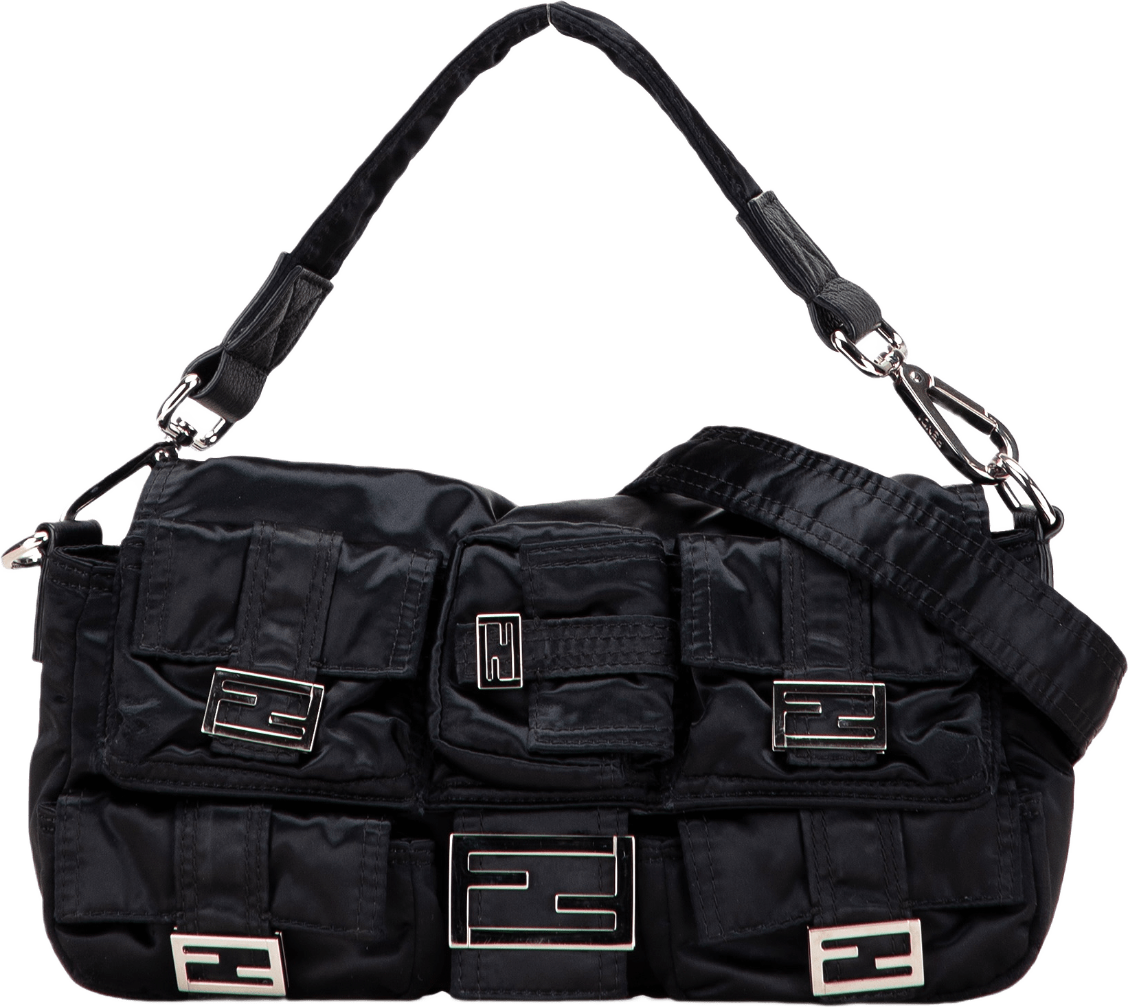 Fendi Nylon Multipocket Convertible Baguette Satchel, från Luxclusif, i färgen black.