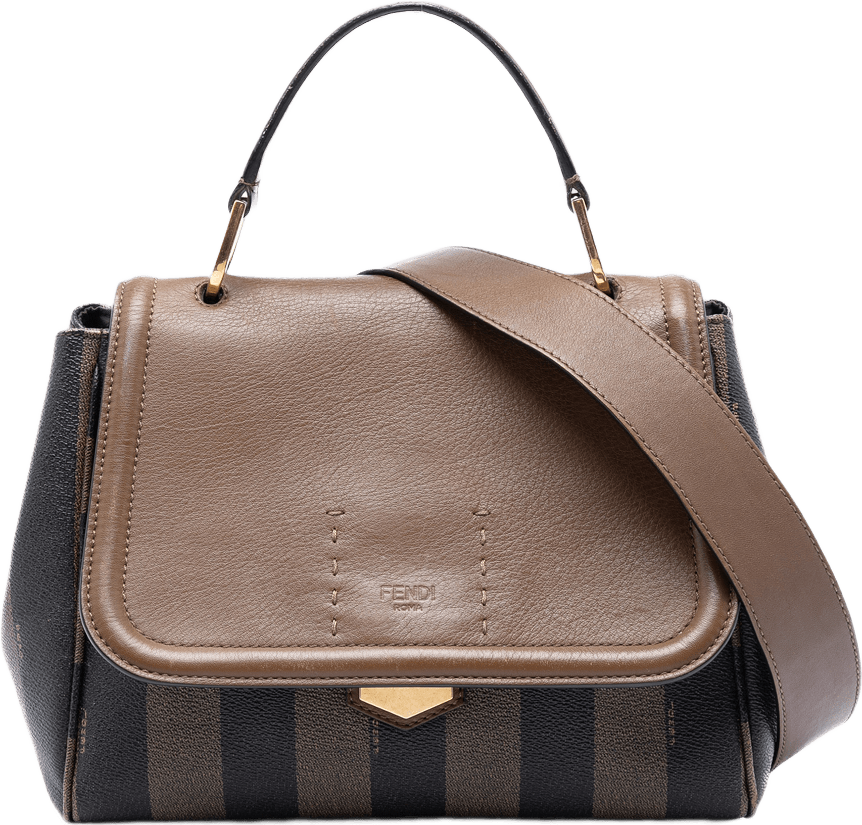 Fendi Pequin Coated Canvas And Leather Silvana Satchel, från Luxclusif, i färgen brown.