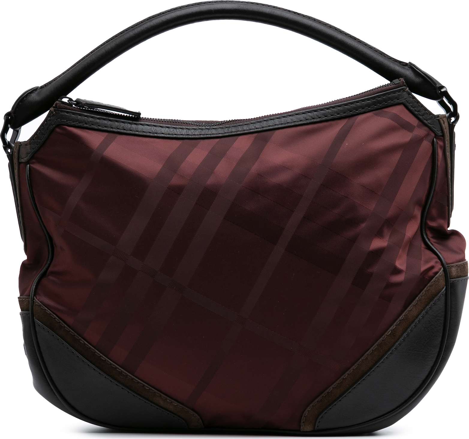 Burberry Tonal Check Nylon Hobo, från Luxclusif, i färgen burgundy.