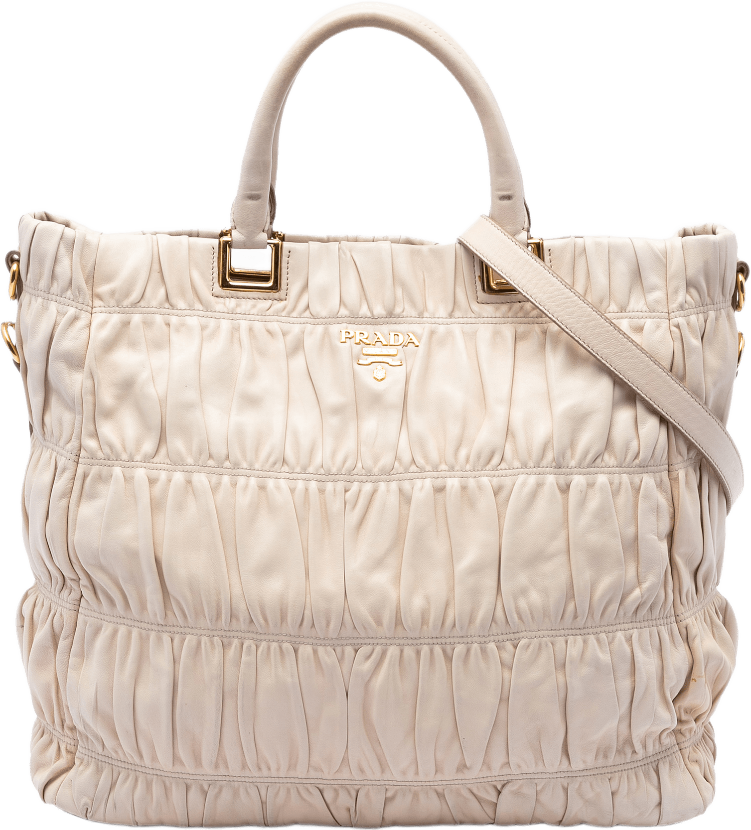 Prada Nappa Gaufre Satchel, från Luxclusif, i färgen light beige.