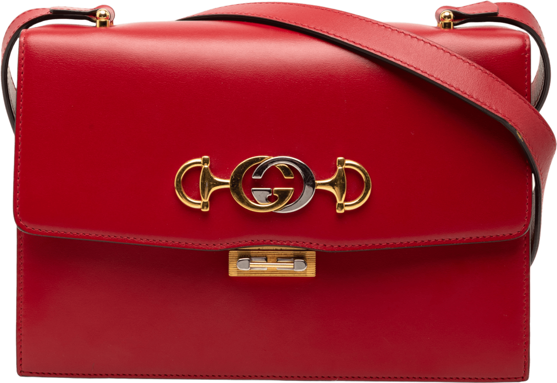 Gucci Small Smooth Calfskin Zumi Flap Crossbody, från Luxclusif, i färgen red.