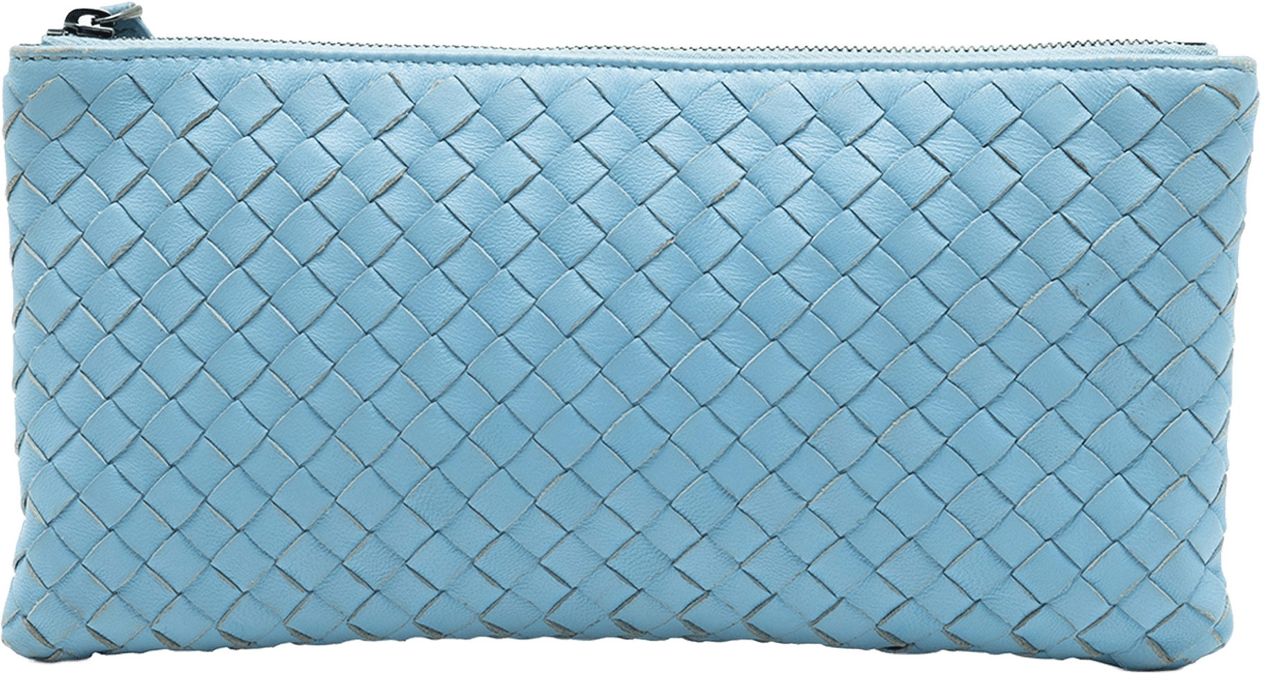 Bottega Veneta Small Nappa Intrecciato Zip Pouch, från Luxclusif, i färgen light blue.