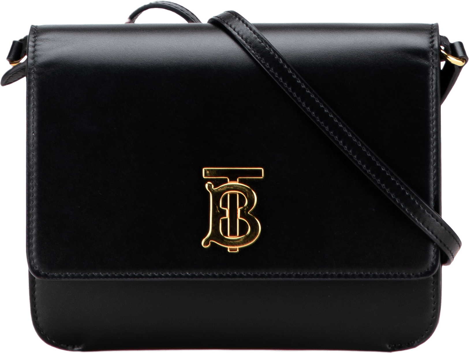 Burberry Mini Leather Tb Monogram Flat Crossbody, från Luxclusif, i färgen black.