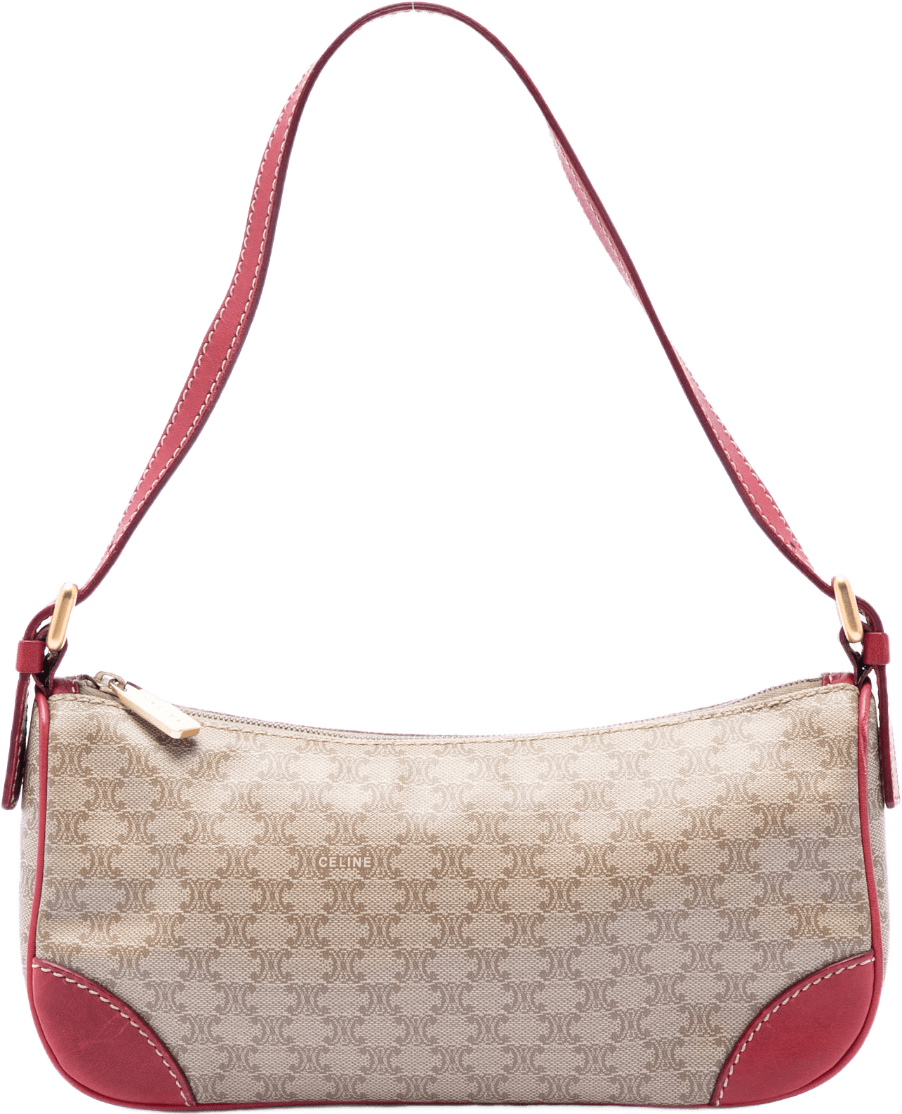 Celine Macadam Coated Canvas Shoulder Bag, från Luxclusif, i färgen röd.