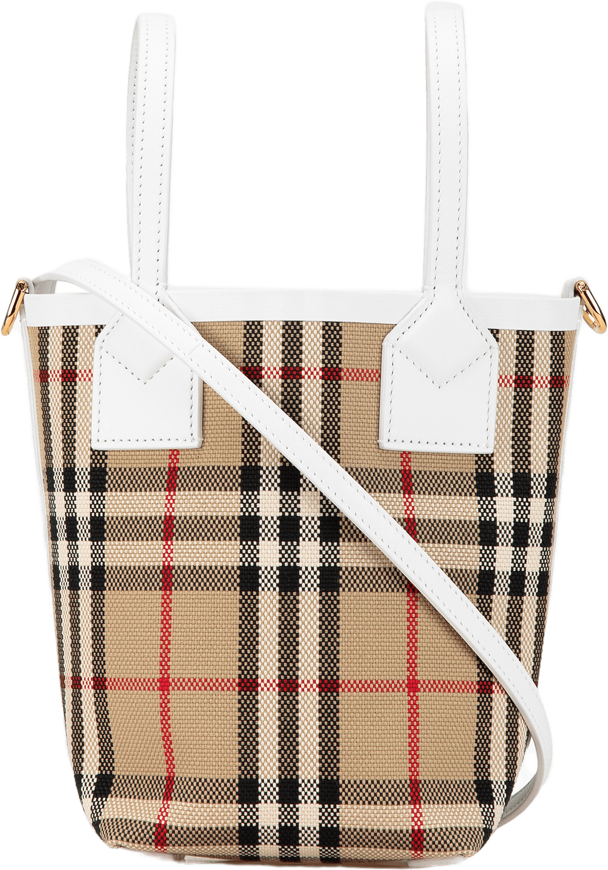 Burberry Mini House Check Canvas London Tote, från Luxclusif, i färgen beige.