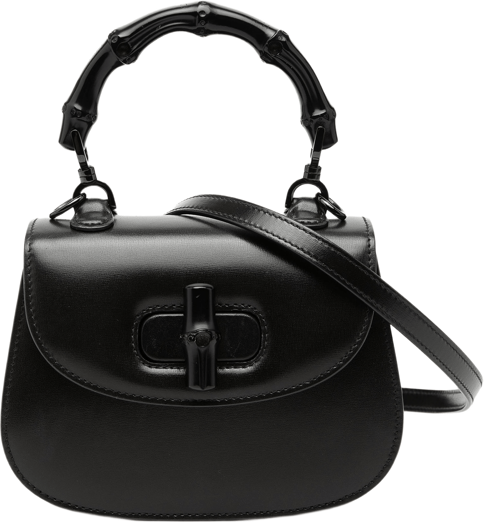 Gucci Mini Calfskin 1947 Bamboo Top Handle Bag, från Luxclusif, i färgen svart.