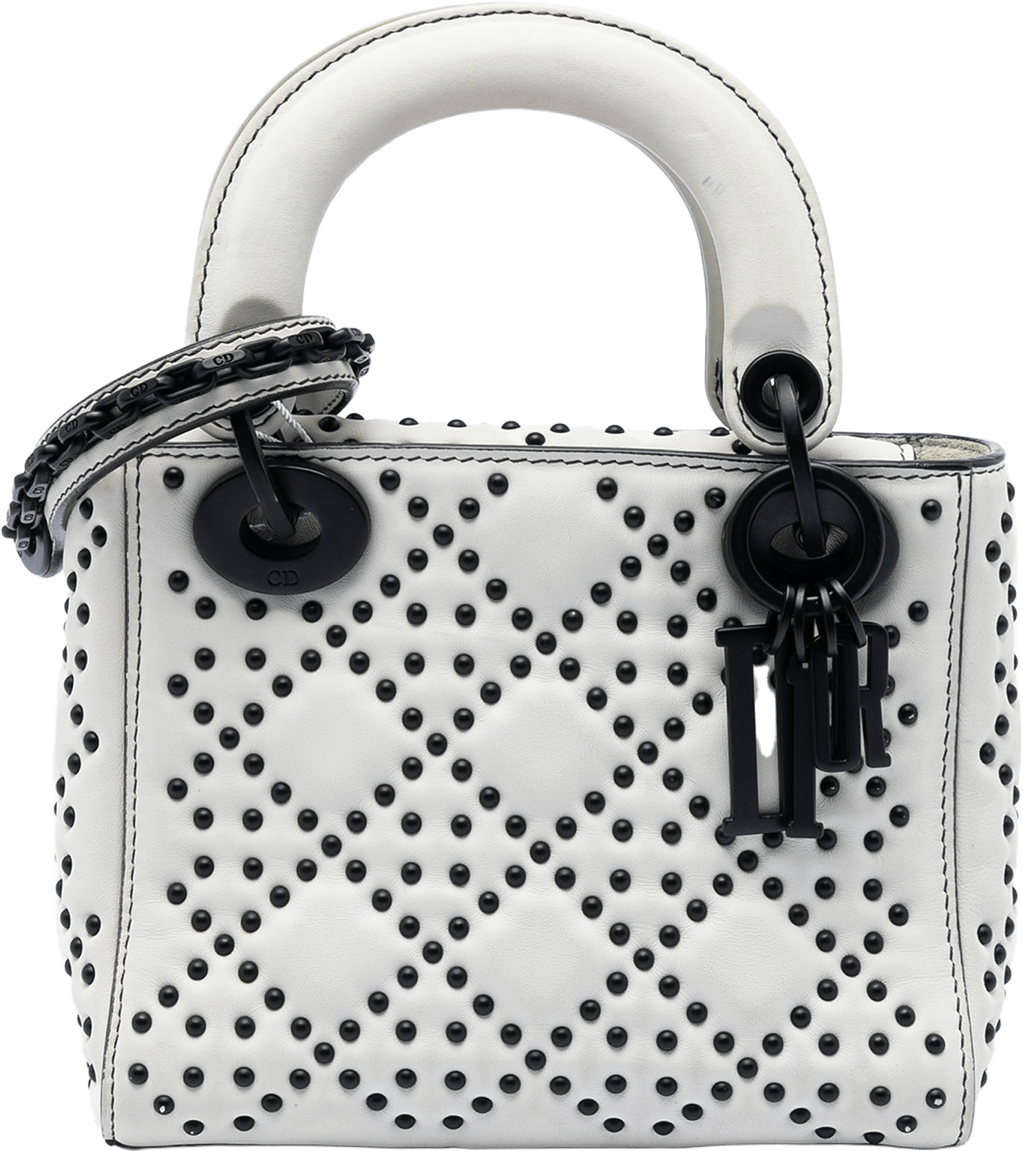 Dior Mini Ultra Matte Calfskin Cannage Studded Supple Lady Dior, från Luxclusif, i färgen white.