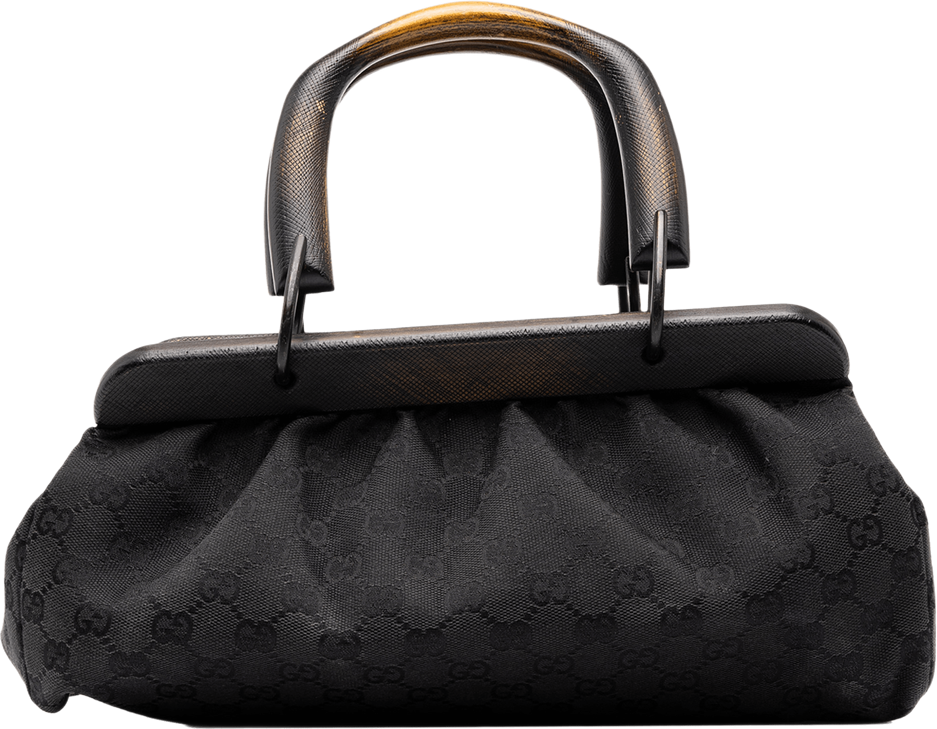 Gucci Gg Canvas Wood Frame Handbag, från Luxclusif, i färgen svart.