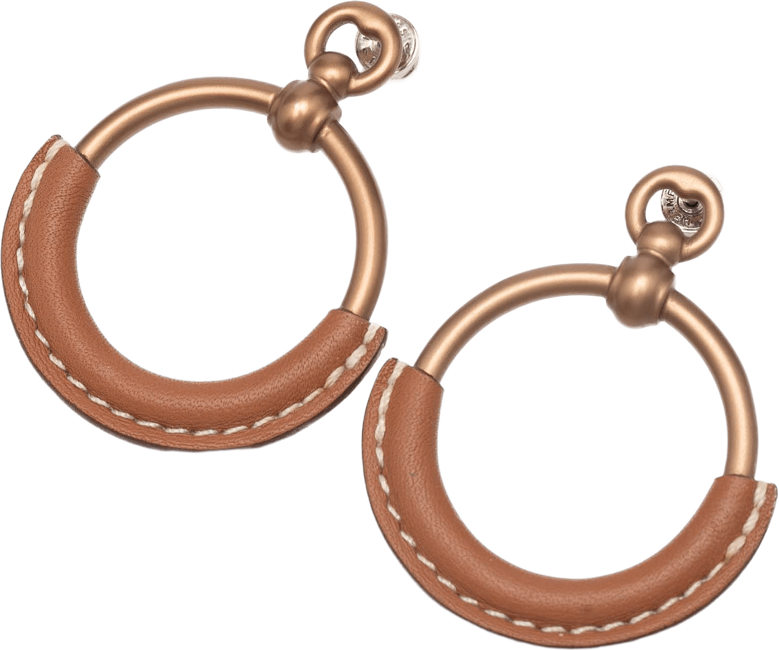 Hermès Gold Plated Barenia Loop Earrings, från Luxclusif, i färgen brown.