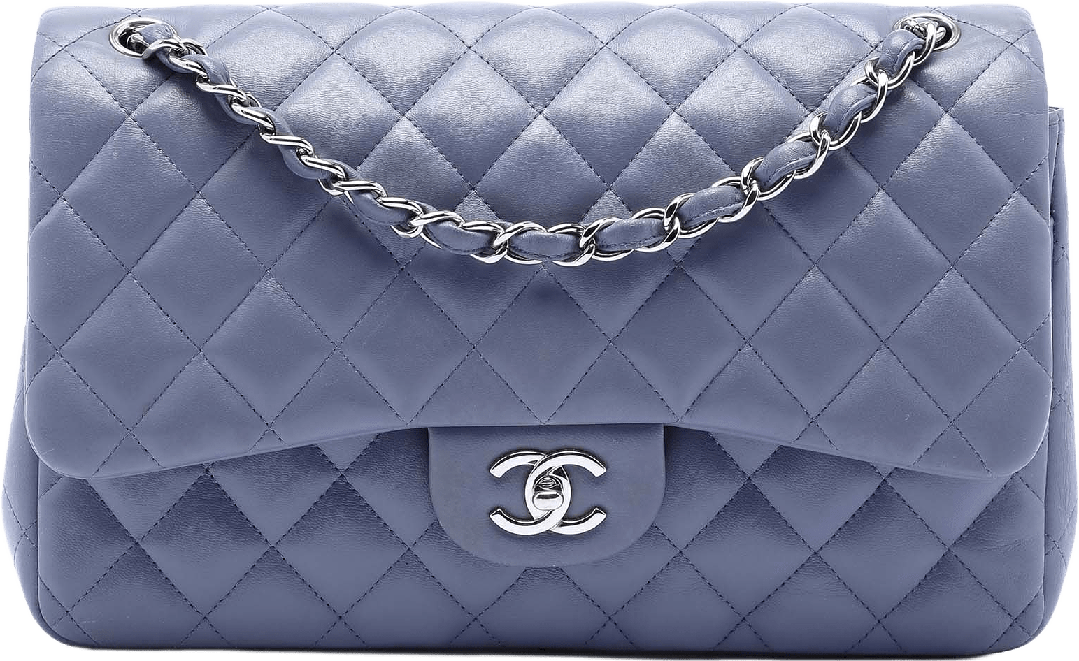 Chanel Jumbo Classic Lambskin Double Flap, från Luxclusif, i färgen purple.