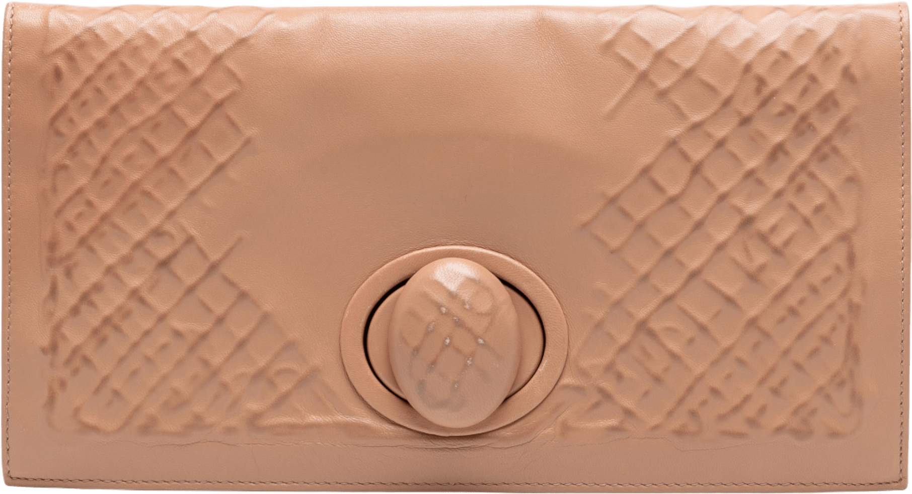 Bottega Veneta Nappa Embossed Intrecciato Turnlock Clutch, från Luxclusif, i färgen nude.