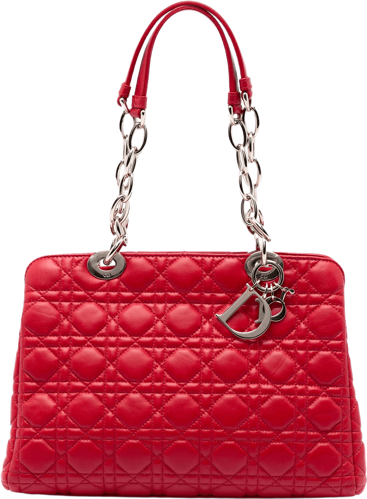 Dior Medium Lambskin Cannage Lady Dior Soft Shopping Tote, från Luxclusif, i färgen red.