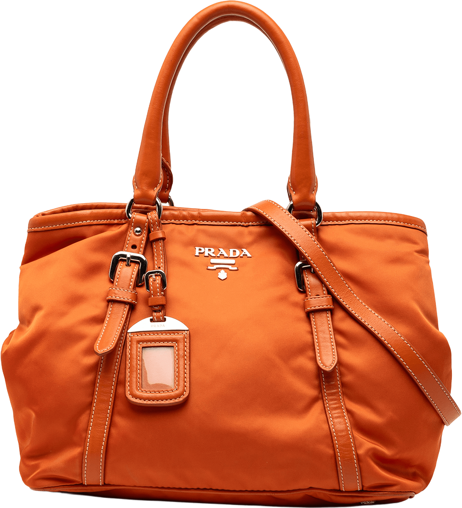 Prada Soft Calf Trimmed Tessuto Satchel, från Luxclusif, i färgen orange.