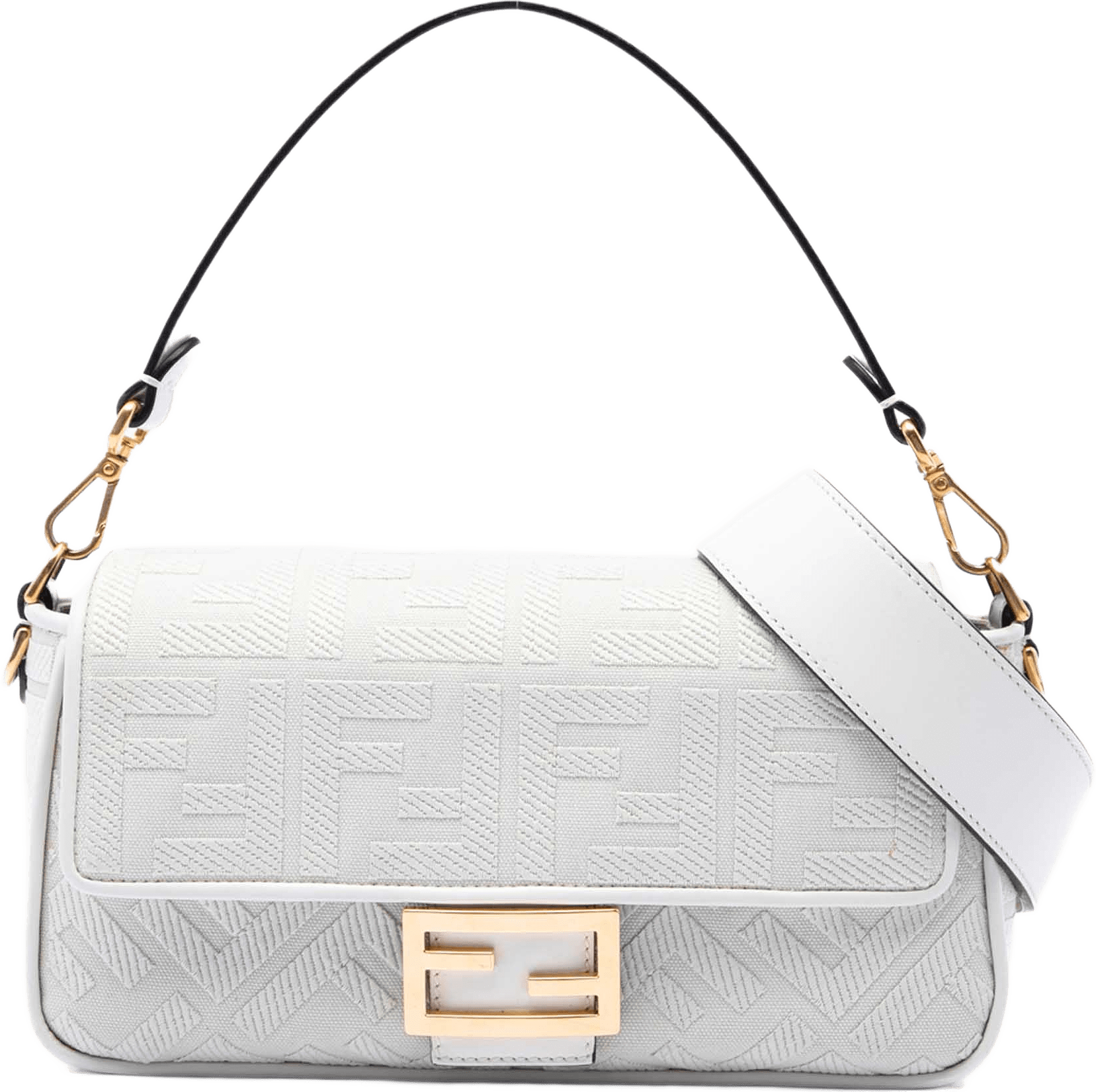 Fendi Zucca Embroidered Canvas Baguette Satchel, från Luxclusif, i färgen vit.