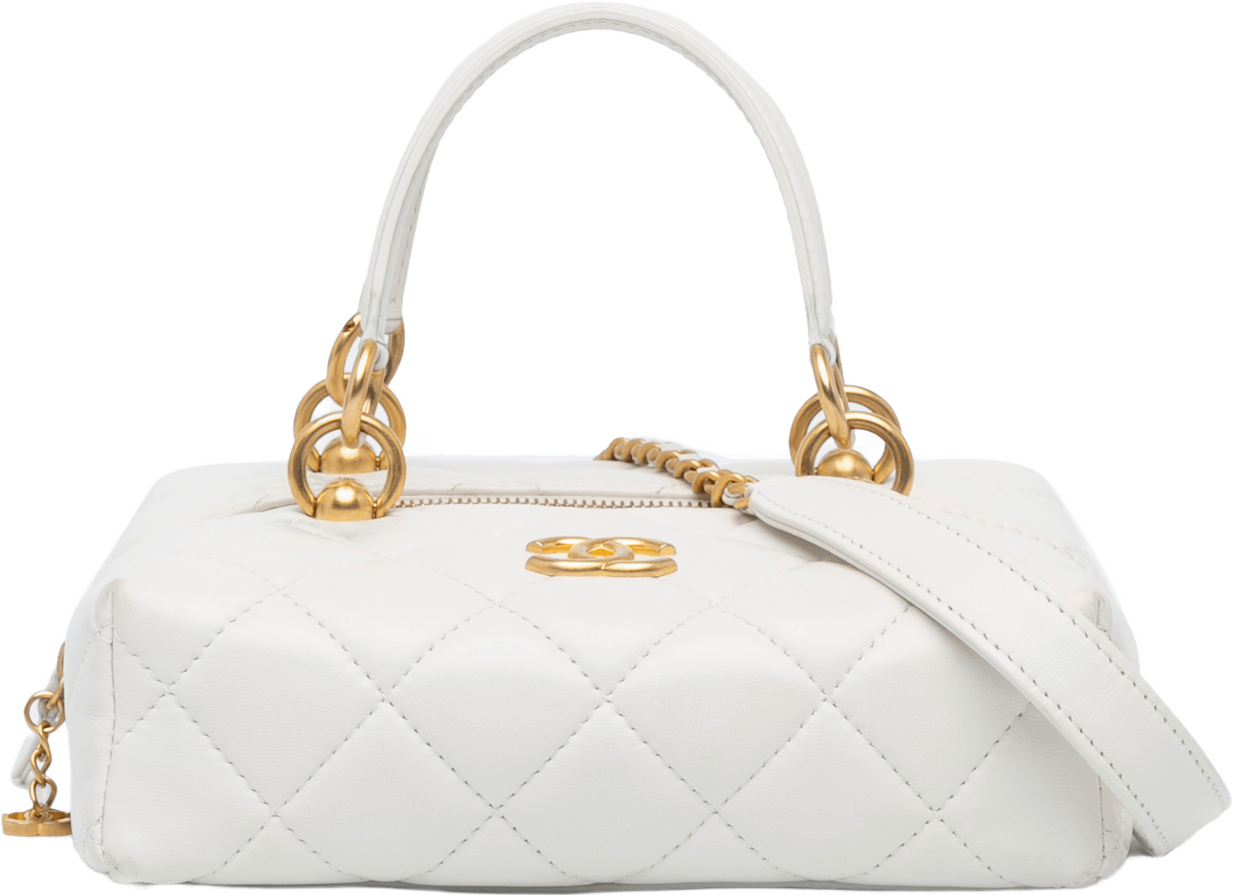 Chanel Métiers D'art Cc Quilted Lambskin Box With Top Handle Bag, från Luxclusif, i färgen white.