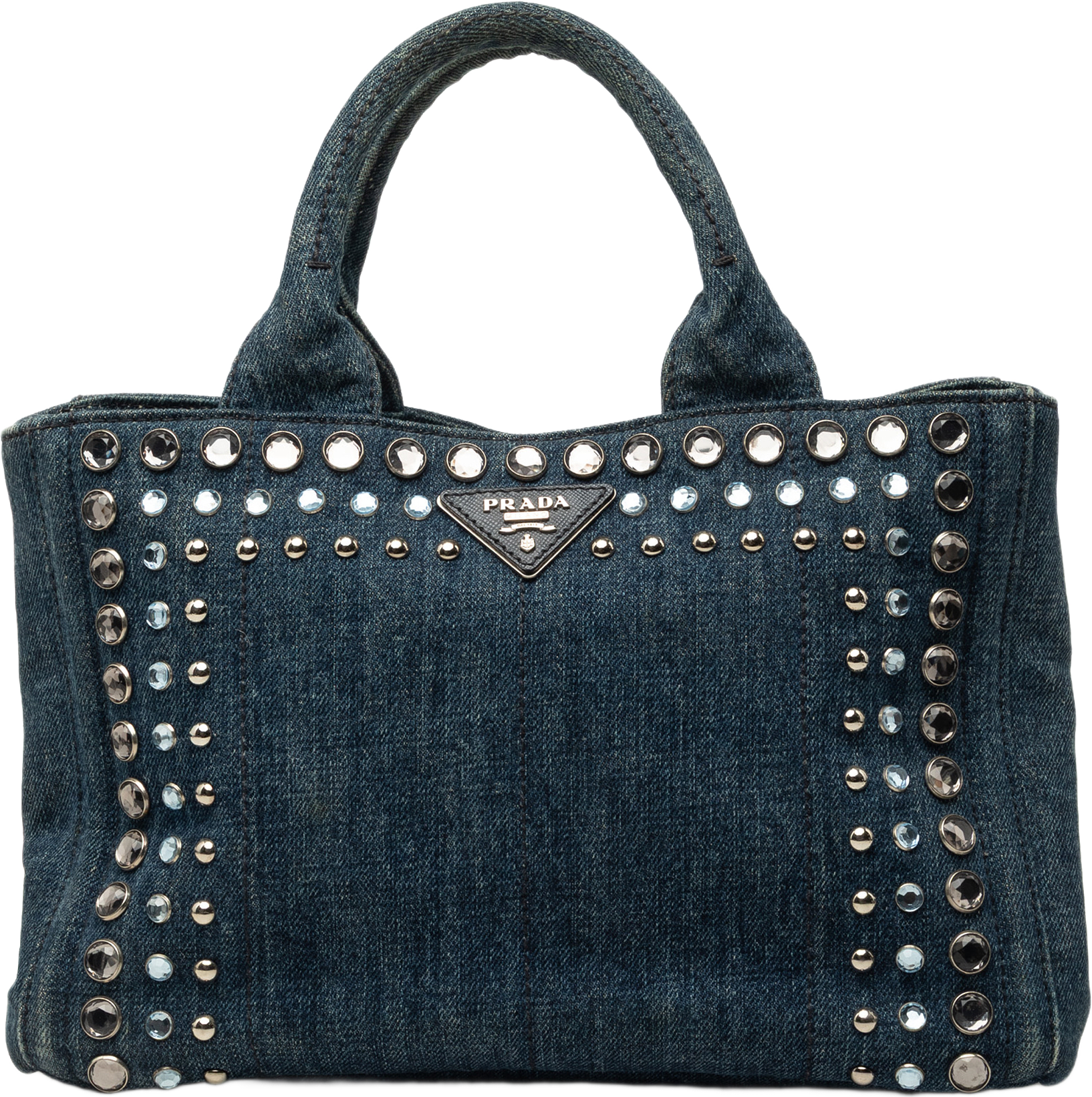 Prada Small Denim Canapa Bijoux Satchel, från Luxclusif, i färgen blå.