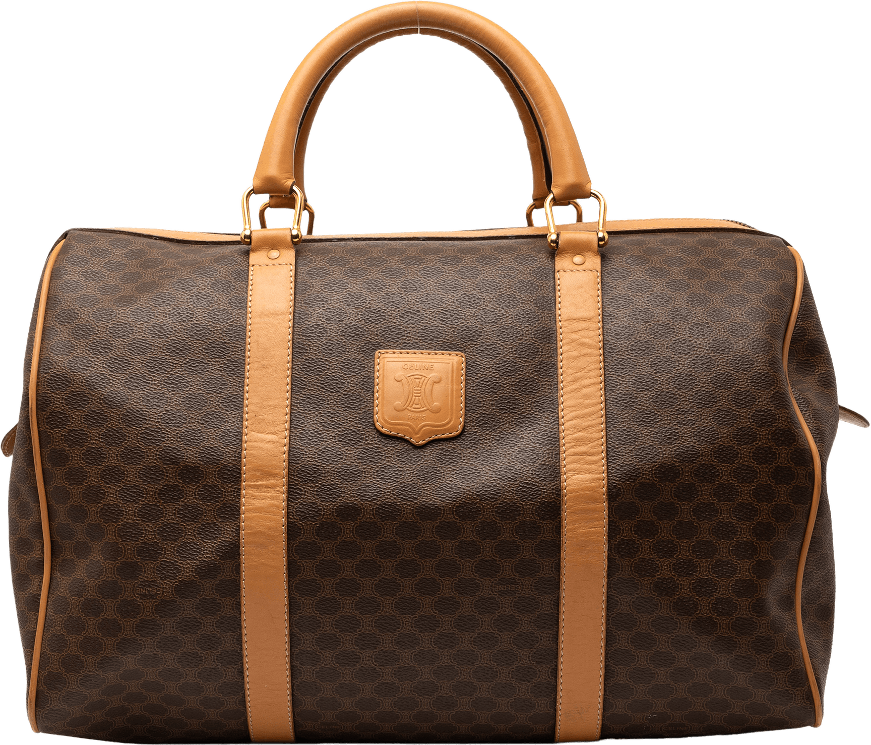 Celine Macadam Coated Canvas Boston Bag, från Luxclusif, i färgen brown.