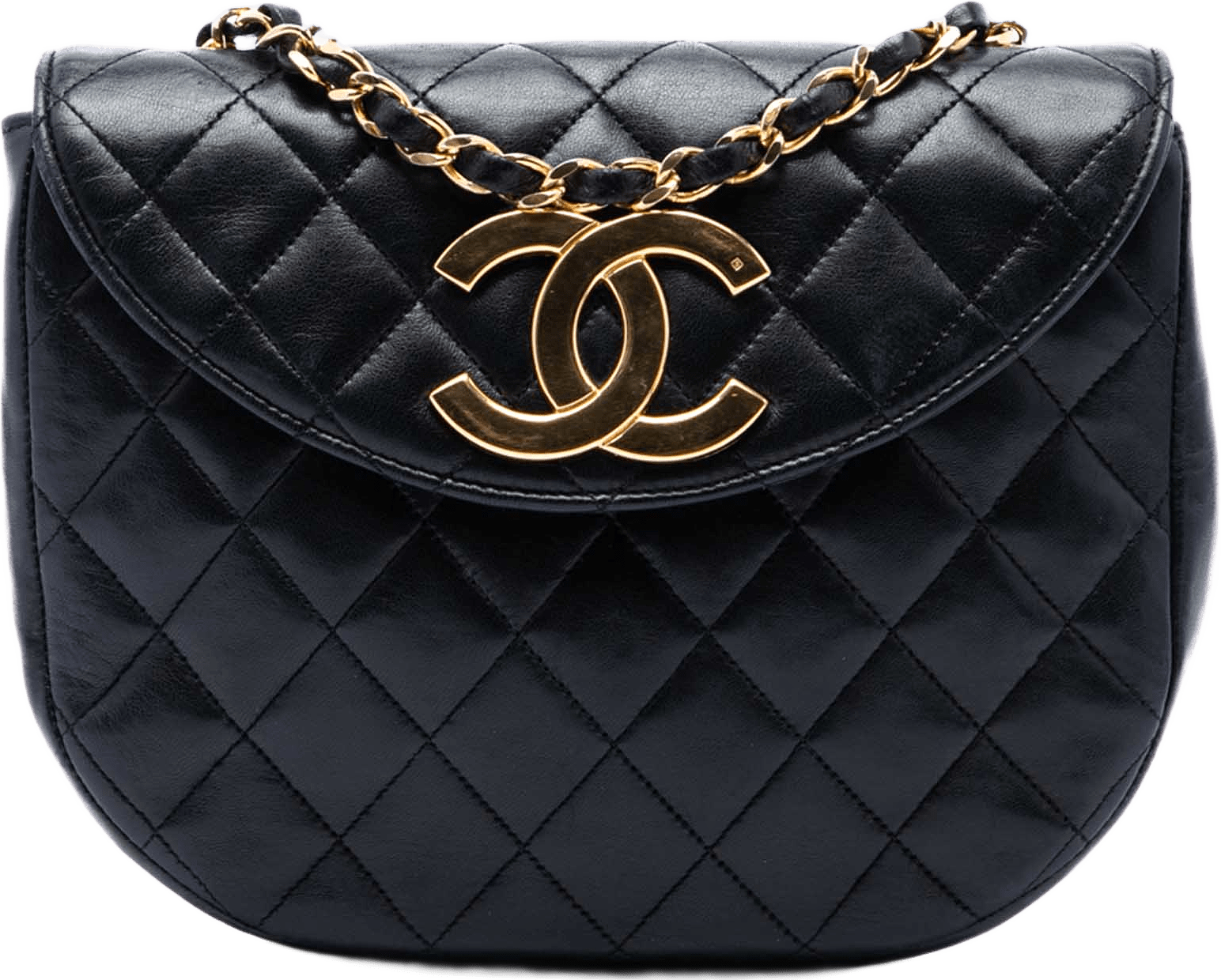 Chanel Xl Cc Quilted Lambskin Round Flap, från Luxclusif, i färgen svart.