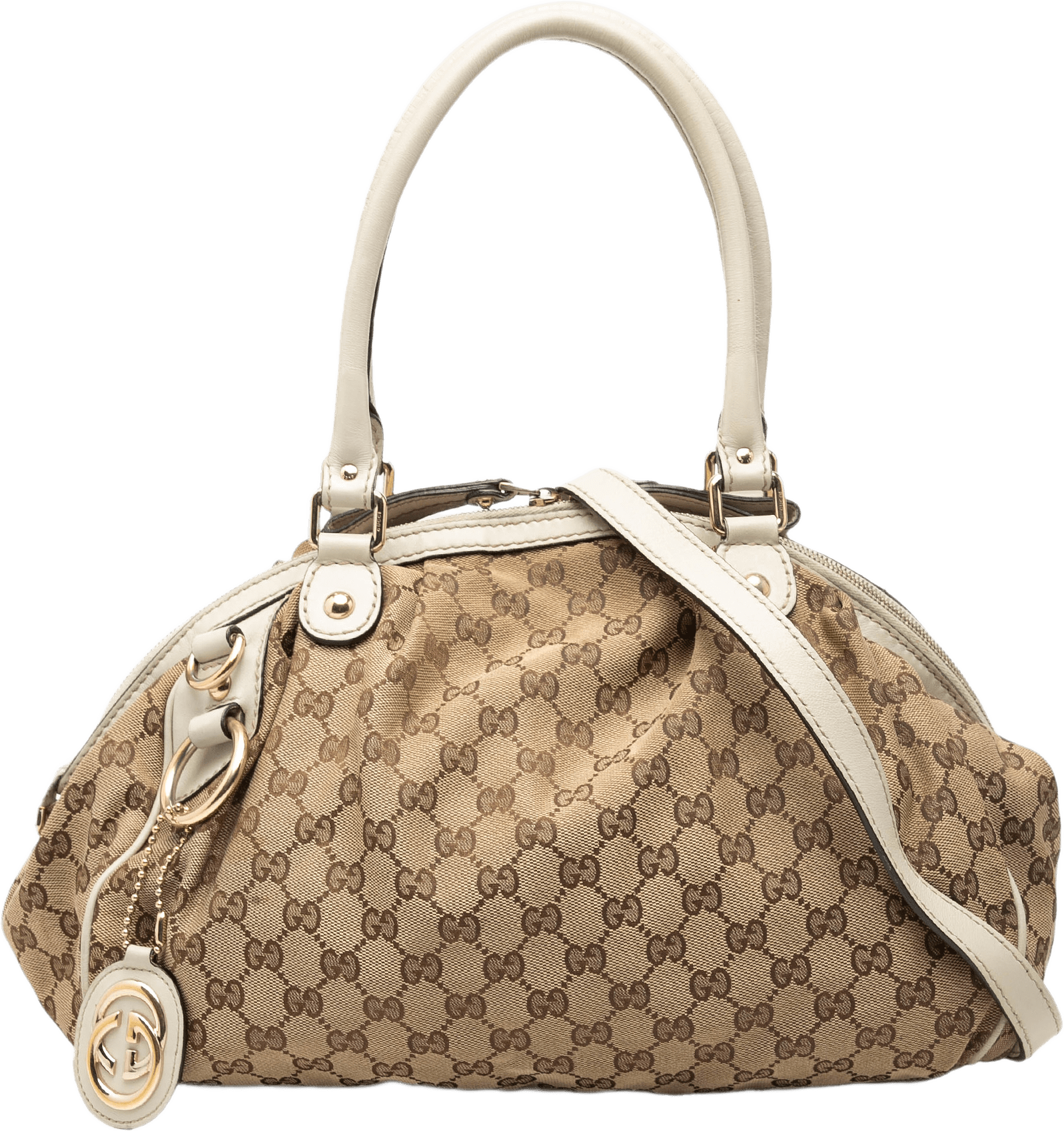 Gucci Gg Canvas Sukey Satchel, från Luxclusif, i färgen beige.