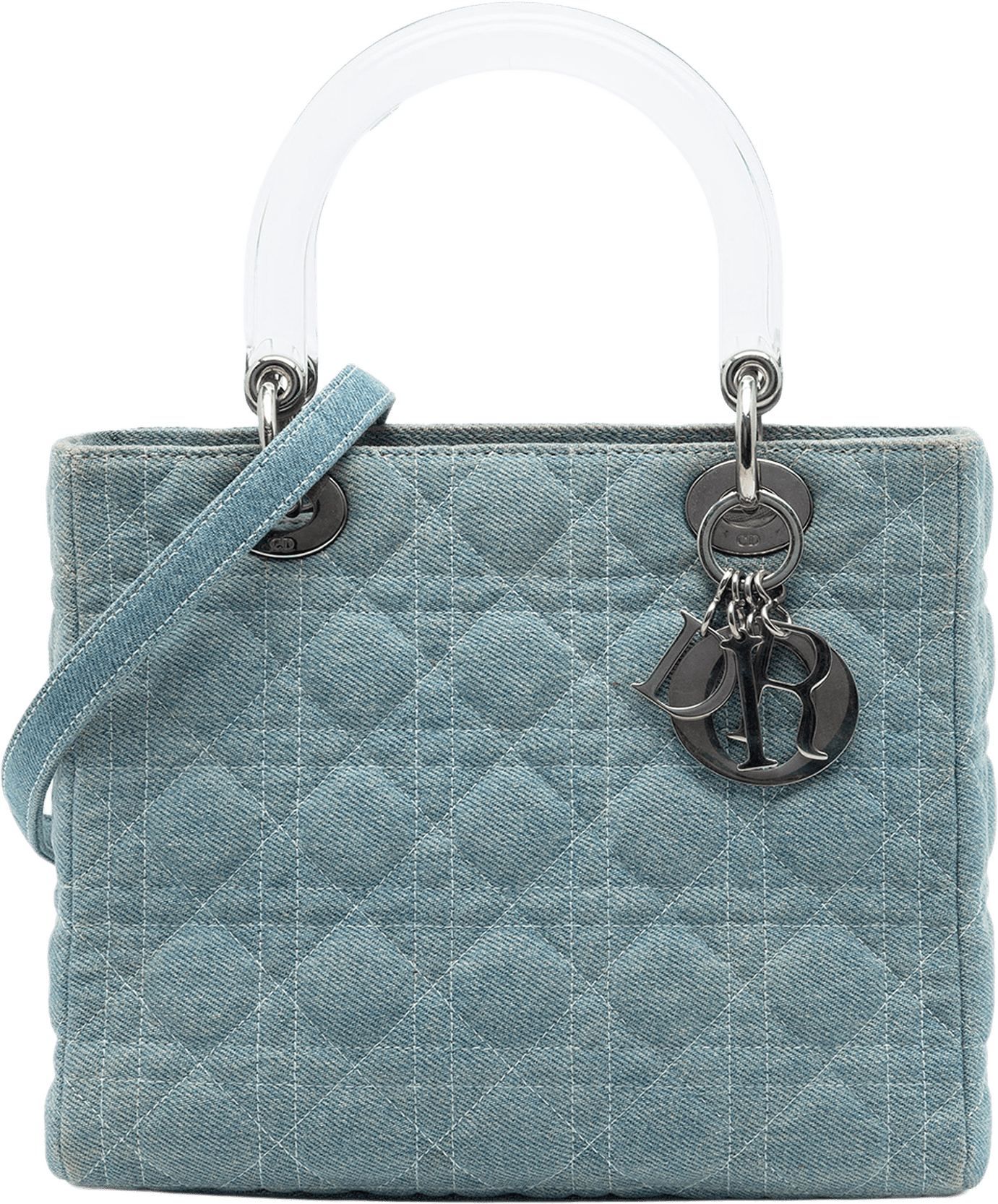 Dior Medium Denim Cannage Acrylic Handles Lady Dior, från Luxclusif, i färgen blå.