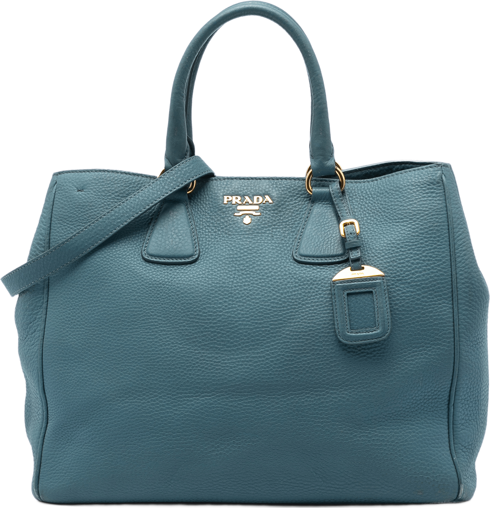 Prada Vitello Daino Open Convertible Tote, från Luxclusif, i färgen blue.