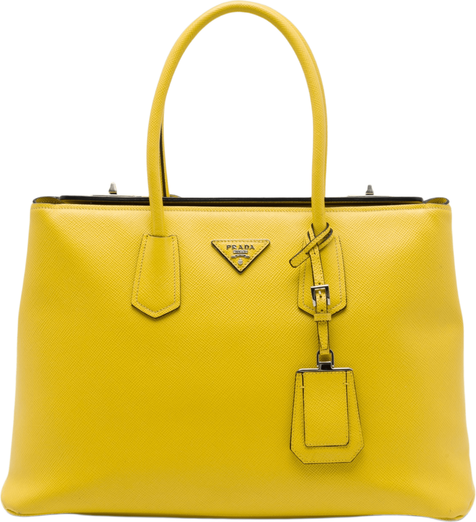 Prada Saffiano Cuir Double Tote, från Luxclusif, i färgen gul.