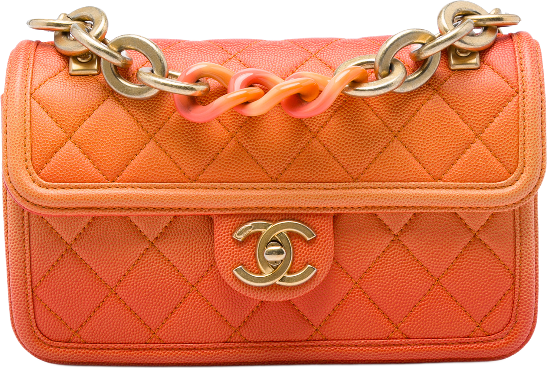 Chanel Small Quilted Caviar Sunset On The Sea Flap, från Luxclusif, i färgen orange.