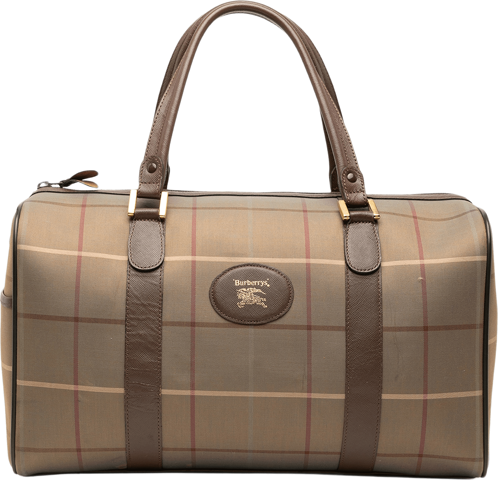 Burberry Vintage Check Canvas Boston Bag, från Luxclusif, i färgen light brown.