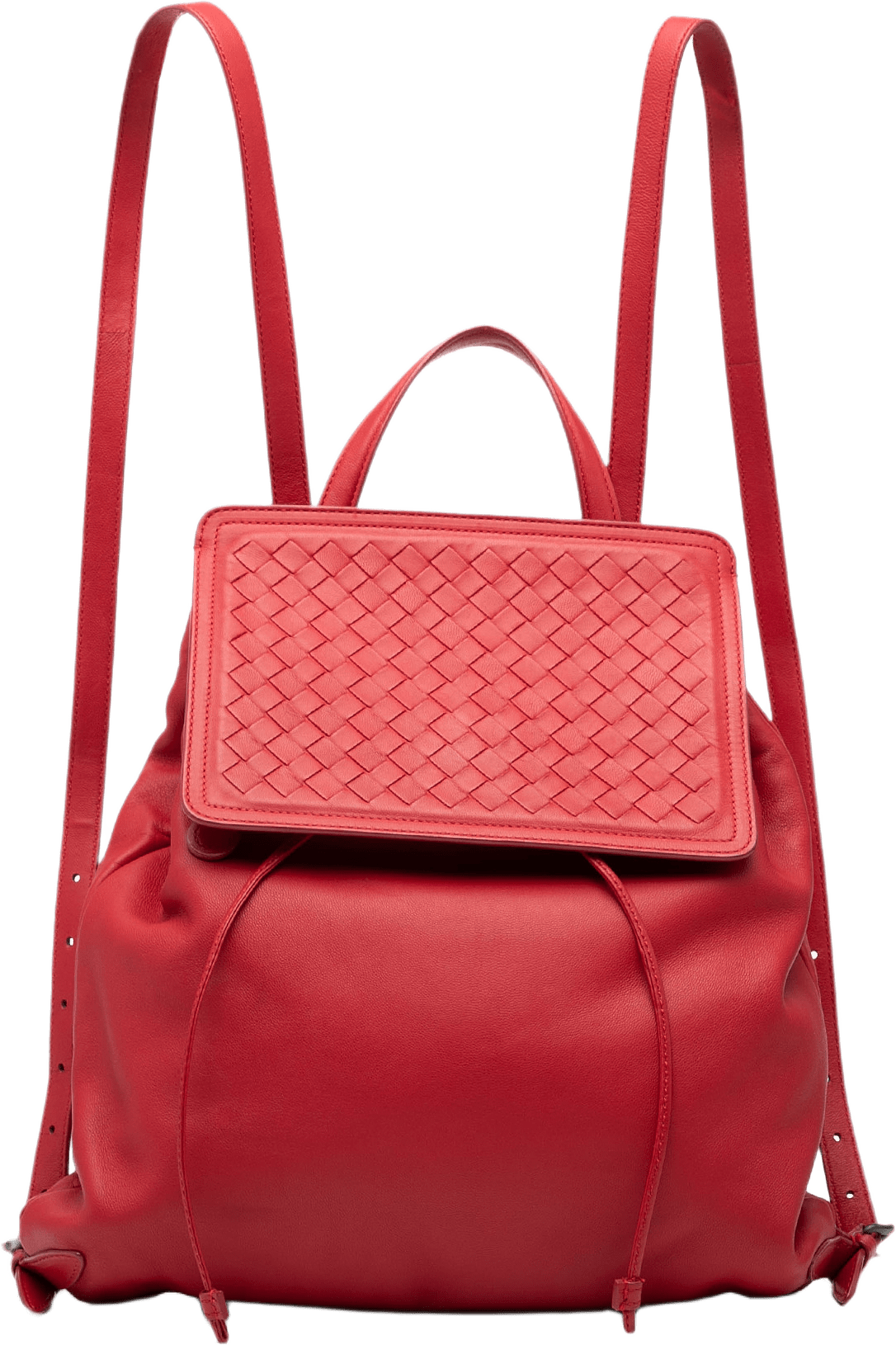 Bottega Veneta Leather Intrecciato Backpack, från Luxclusif, i färgen red.