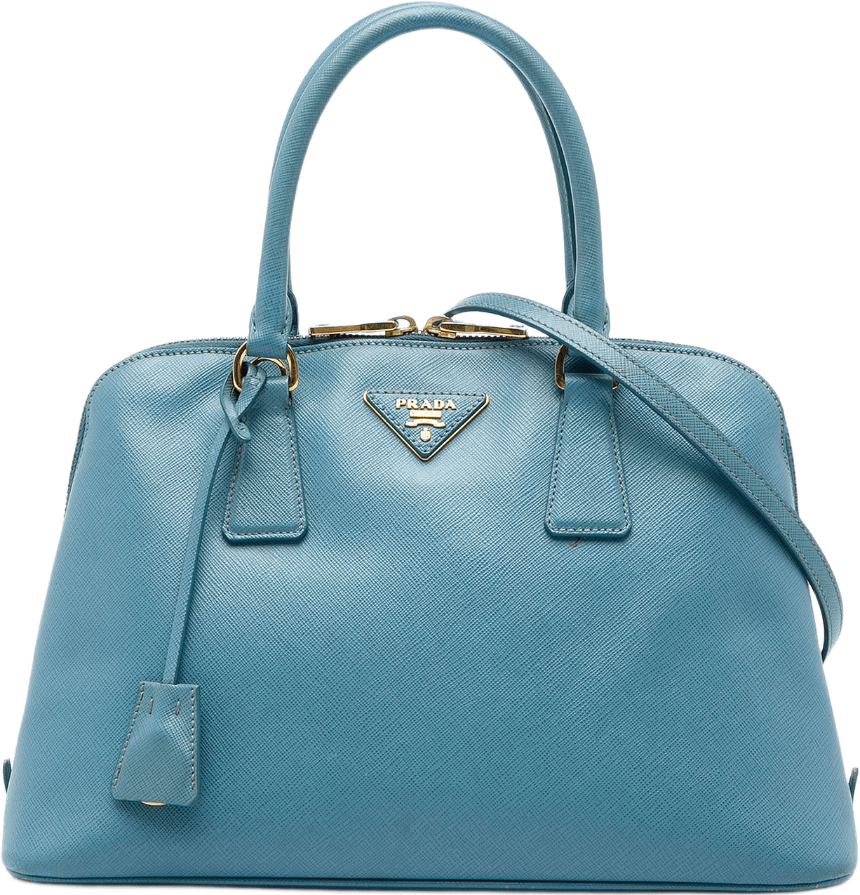 Prada Medium Saffiano Lux Promenade Satchel, från Luxclusif, i färgen blå.