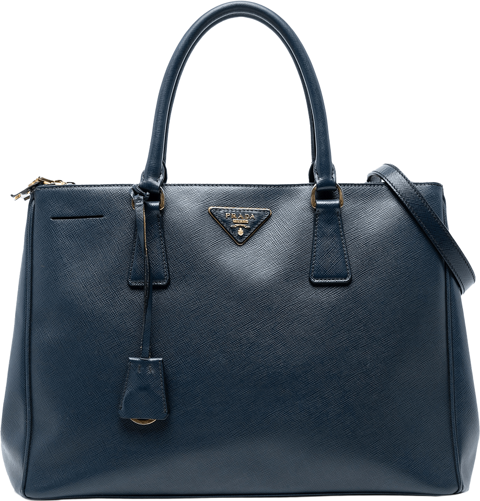 Prada Medium Saffiano Lux Galleria Double Zip Satchel, från Luxclusif, i färgen navy.