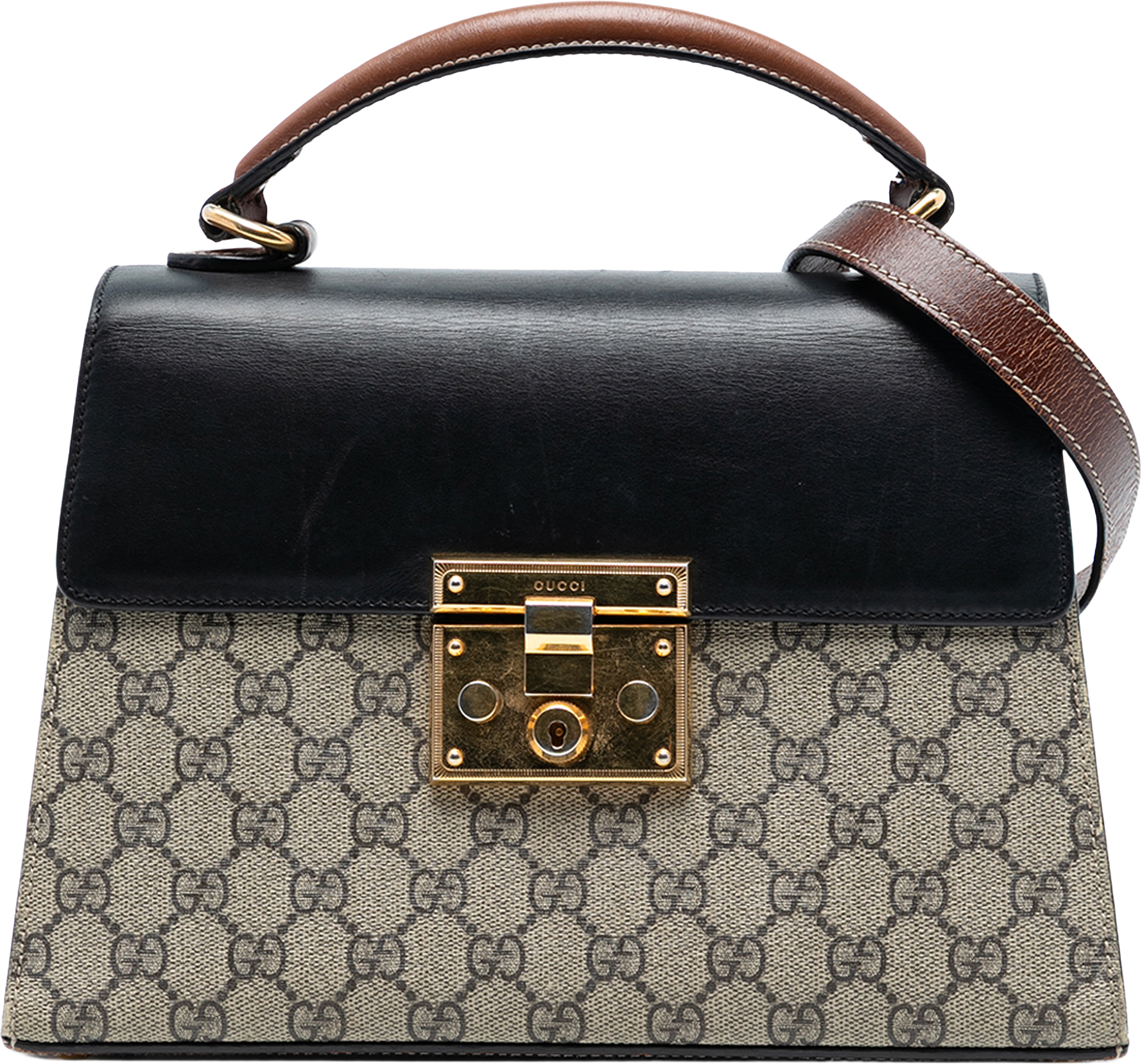 Gucci Small Gg Supreme Padlock Satchel, från Luxclusif, i färgen beige.