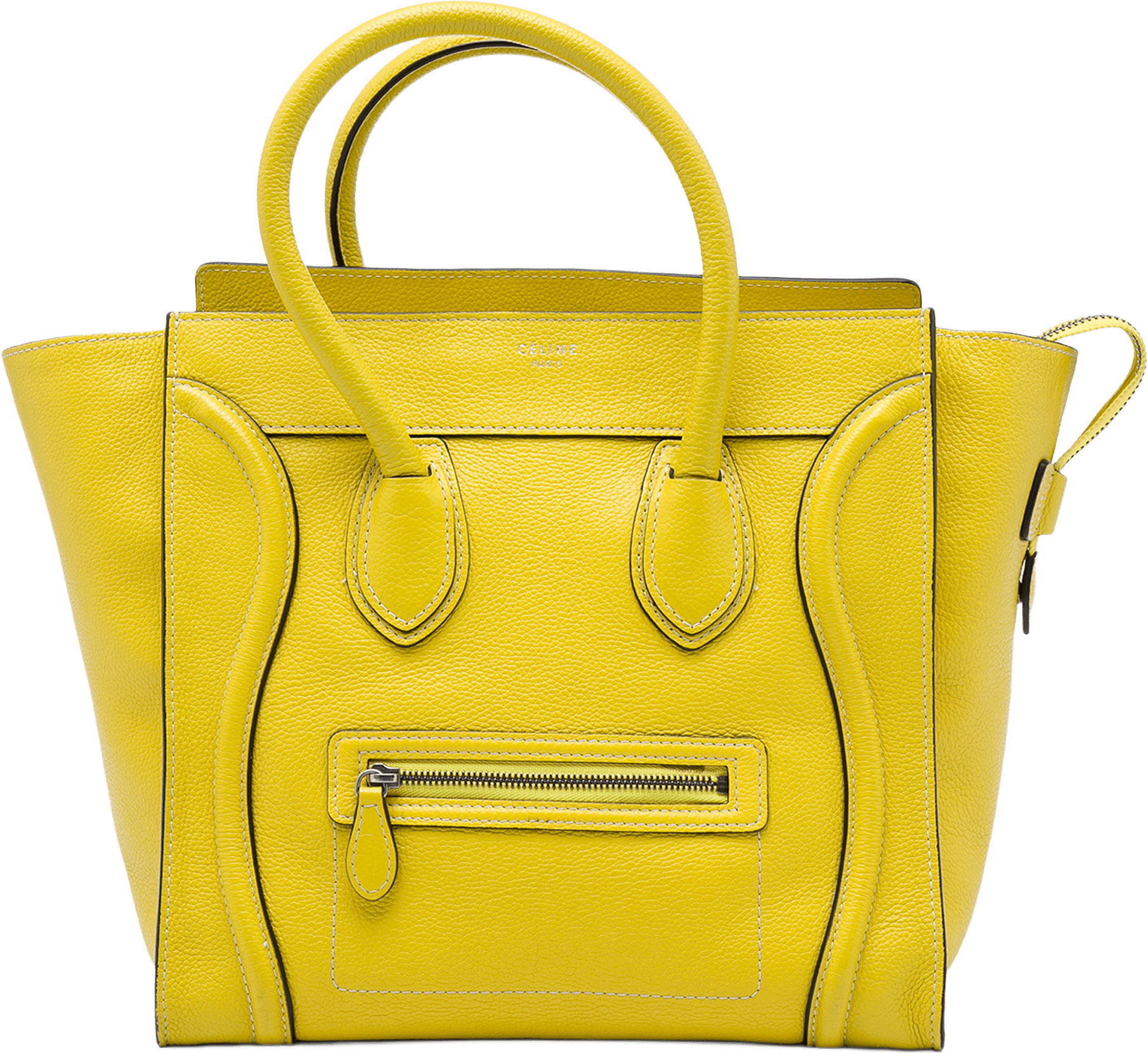 Celine Mini Calfskin Luggage Tote, från Luxclusif, i färgen gul.