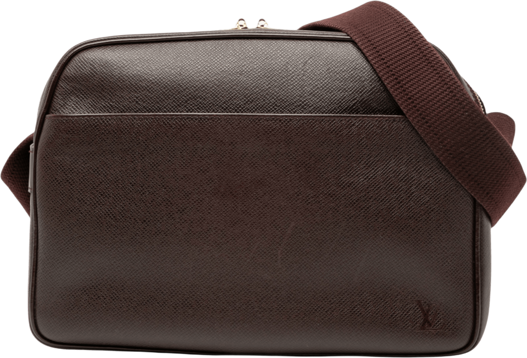 Louis Vuitton Taiga Reporter Pm, från Luxclusif, i färgen bordeaux.