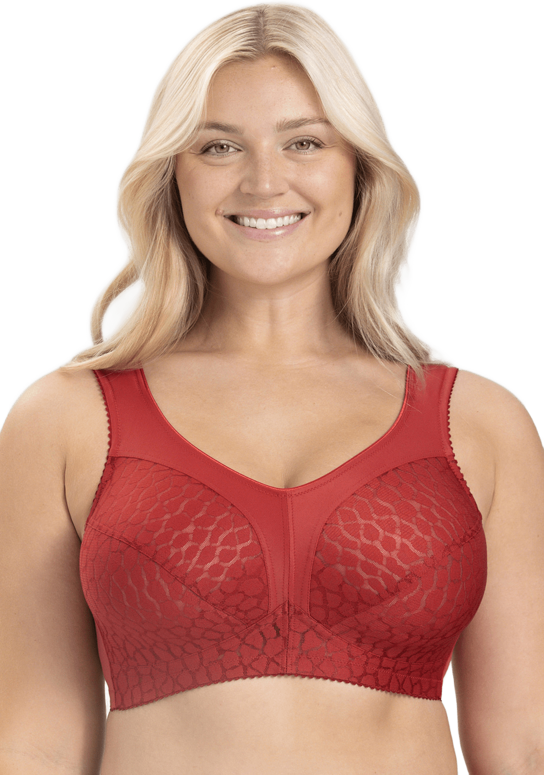 Lovely Jacquard Bh Utan Bygel, från Miss Mary of Sweden, i färgen röd.