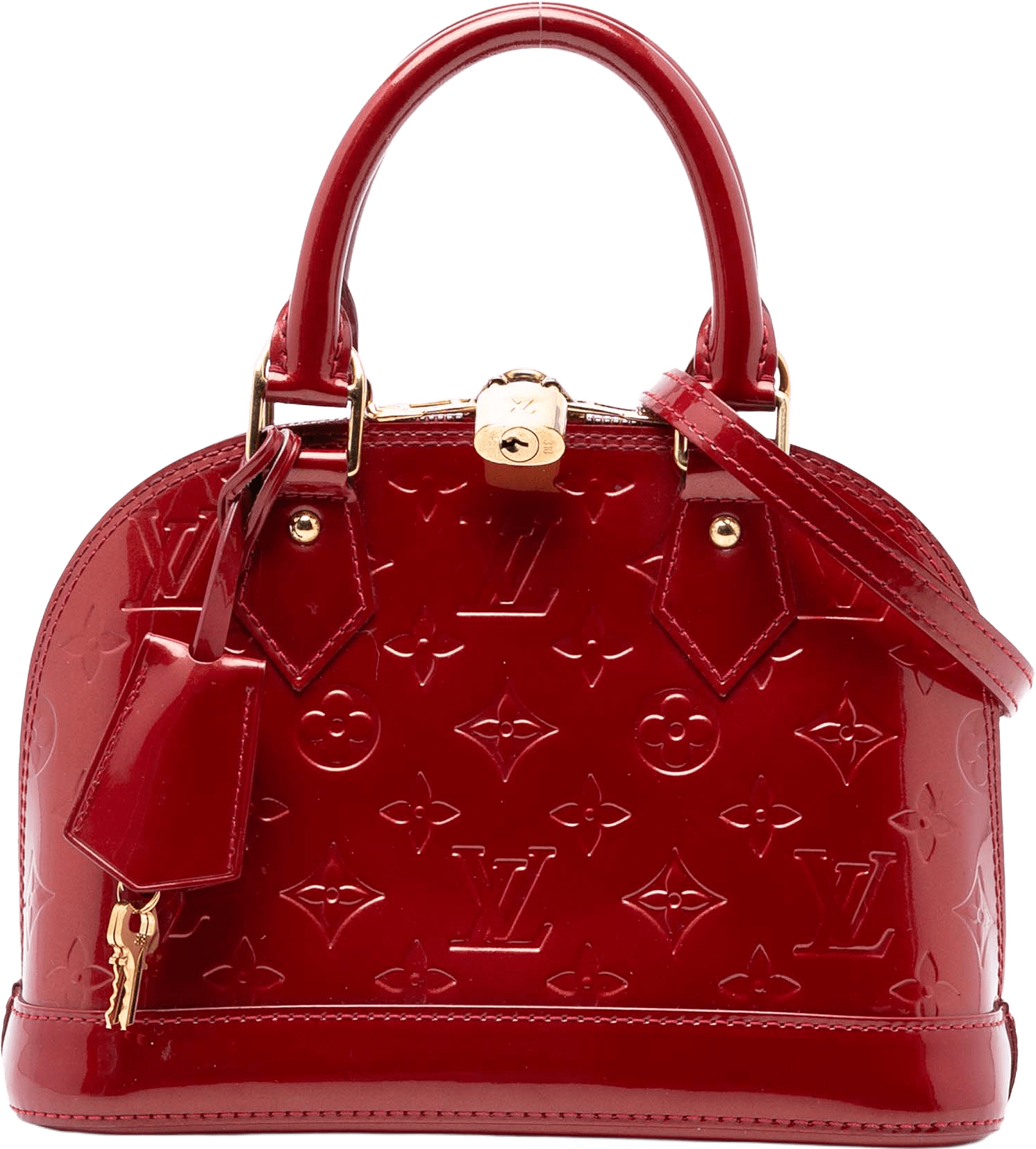 Louis Vuitton Monogram Vernis Alma Bb, från Luxclusif, i färgen red.