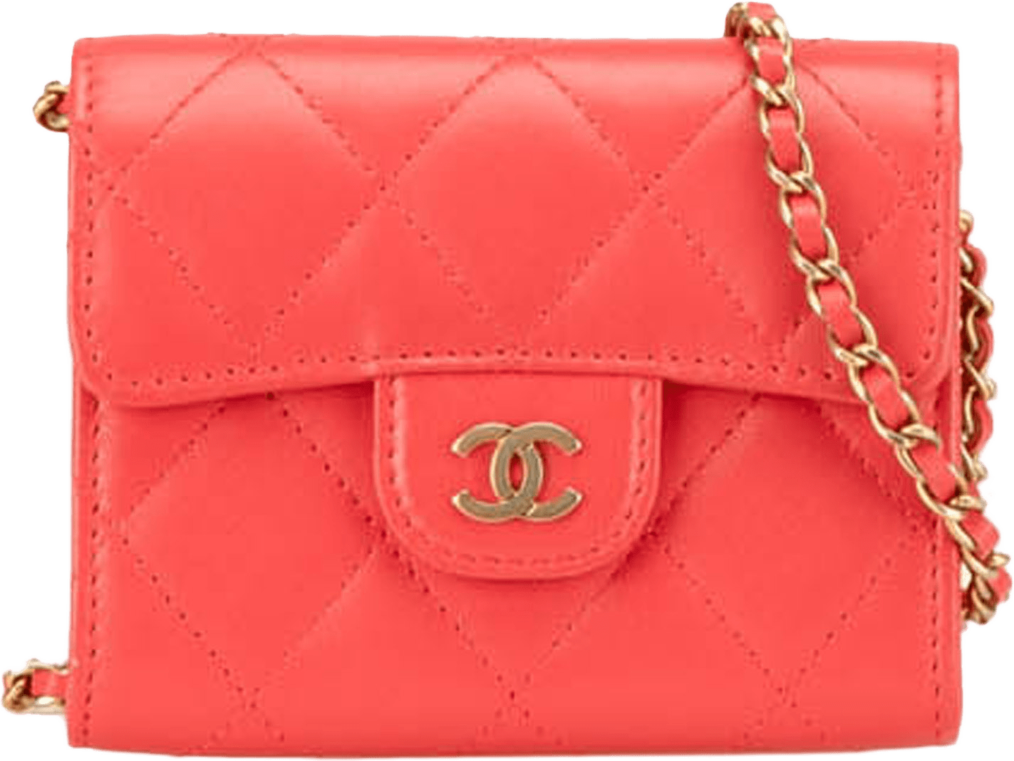 Chanel Quilted Lambskin Flap Card Holder On Chain, från Luxclusif, i färgen red.