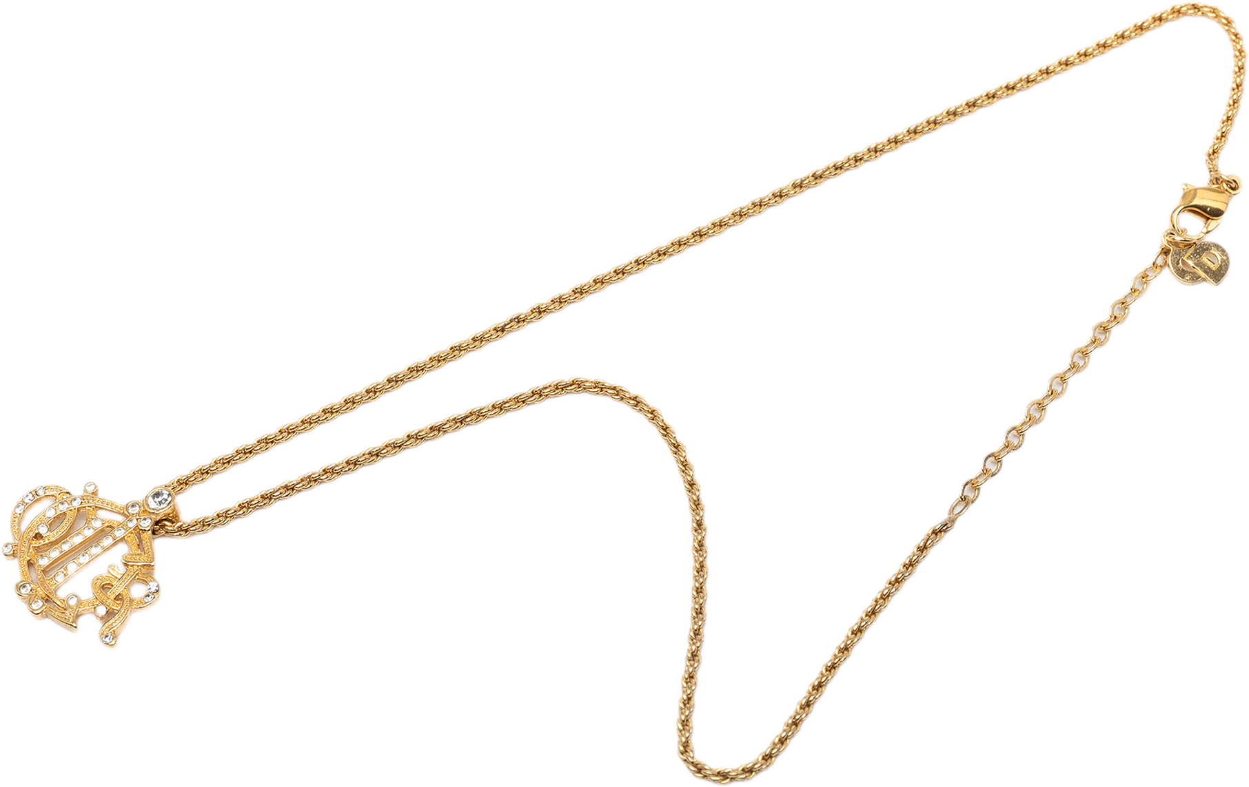 Dior Gold Plated Strass Logo Pendant Necklace, från Luxclusif, i färgen guld.